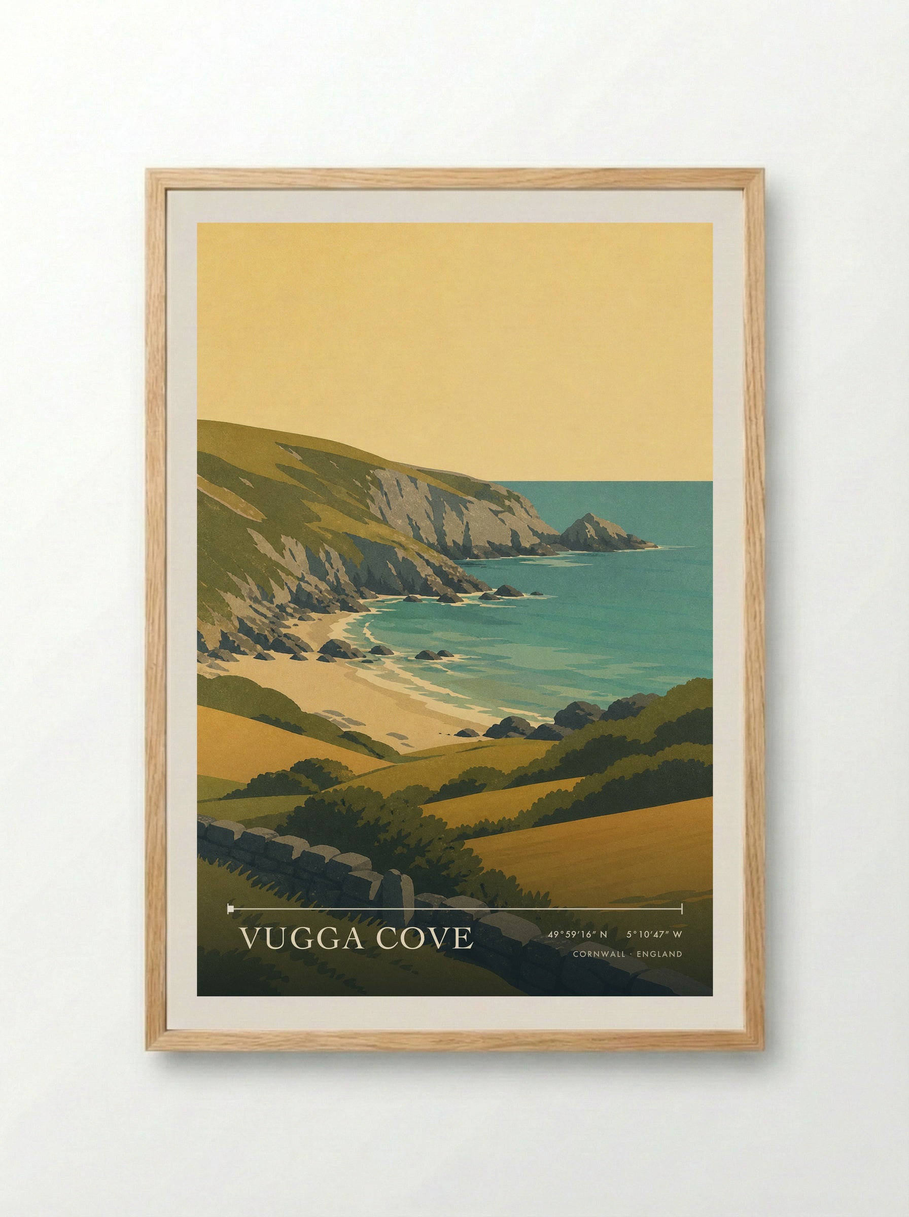Vugga Cove Cornwall England Travel Poster - Framed Print Wood