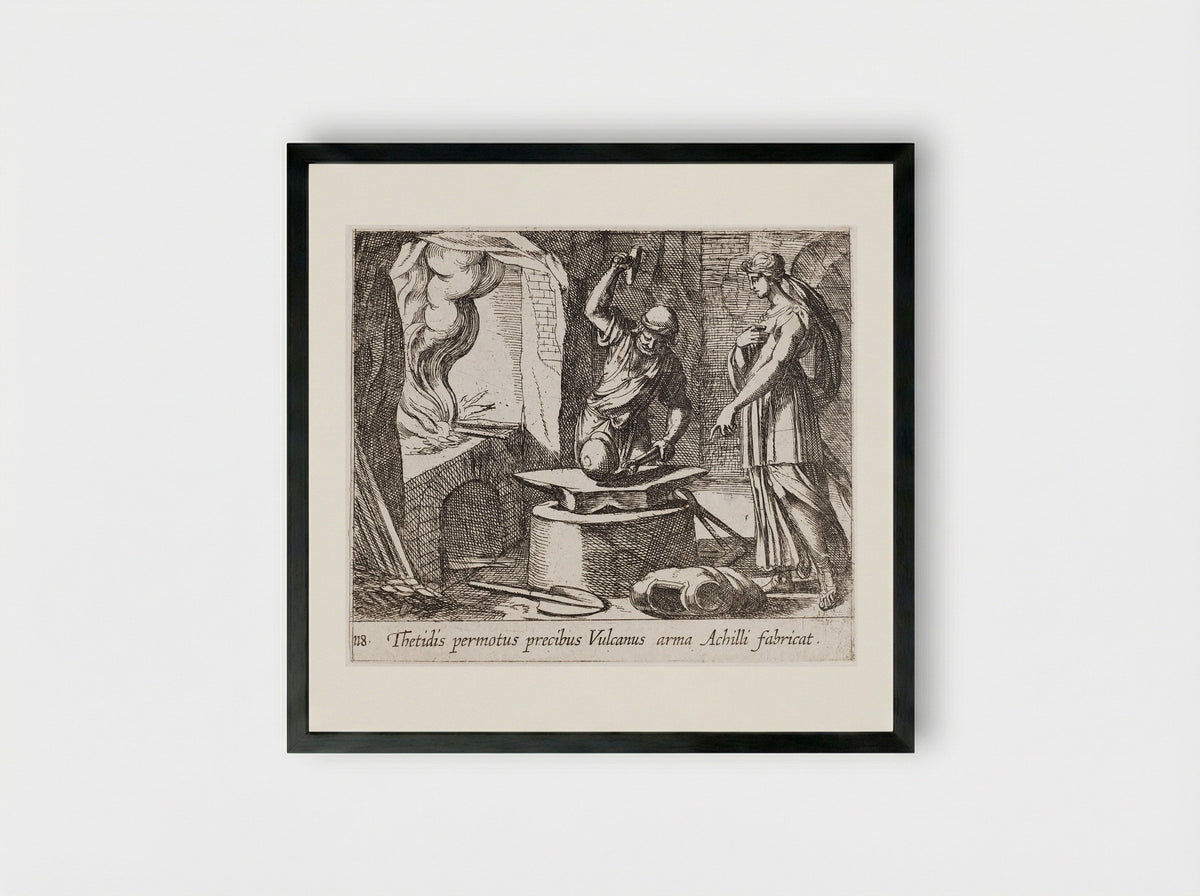 Vulcan Making Achilles' Armor - Antonio Tempesta - Framed Print Black