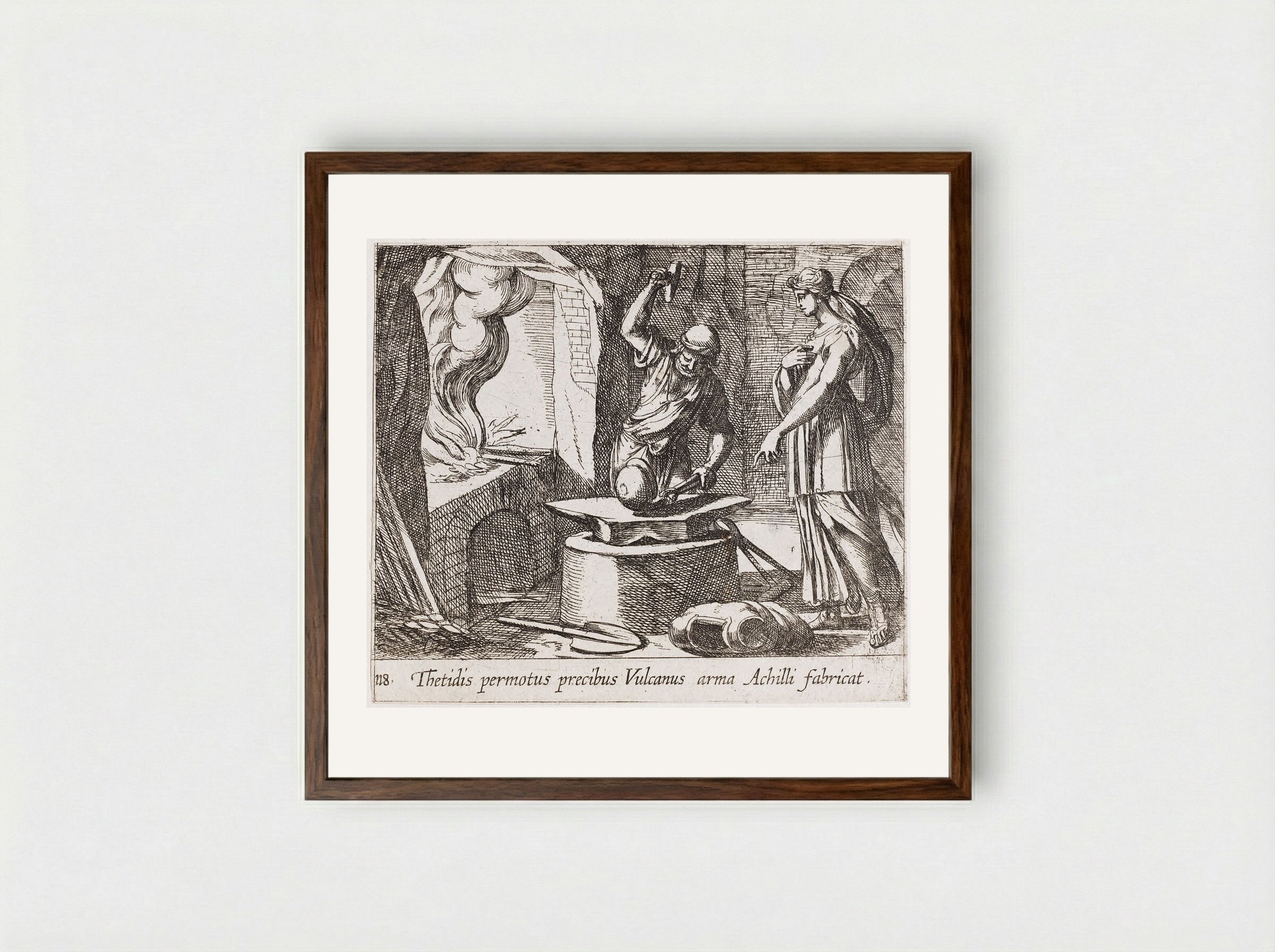 Vulcan Making Achilles' Armor - Antonio Tempesta - Framed Print Dark Wood