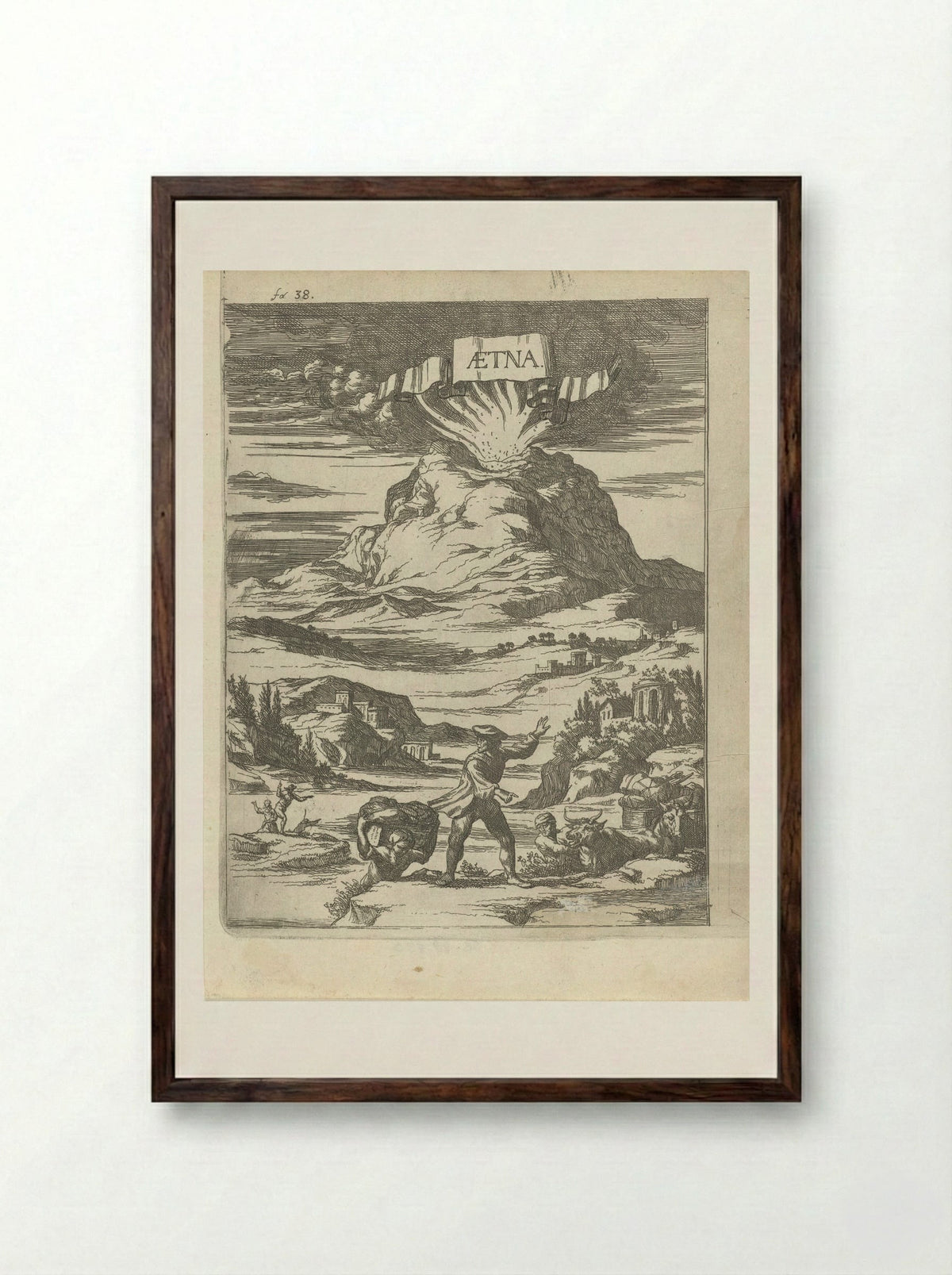 Vulkaanuitbarsting - Arnold Houbraken - Framed Print Dark Wood