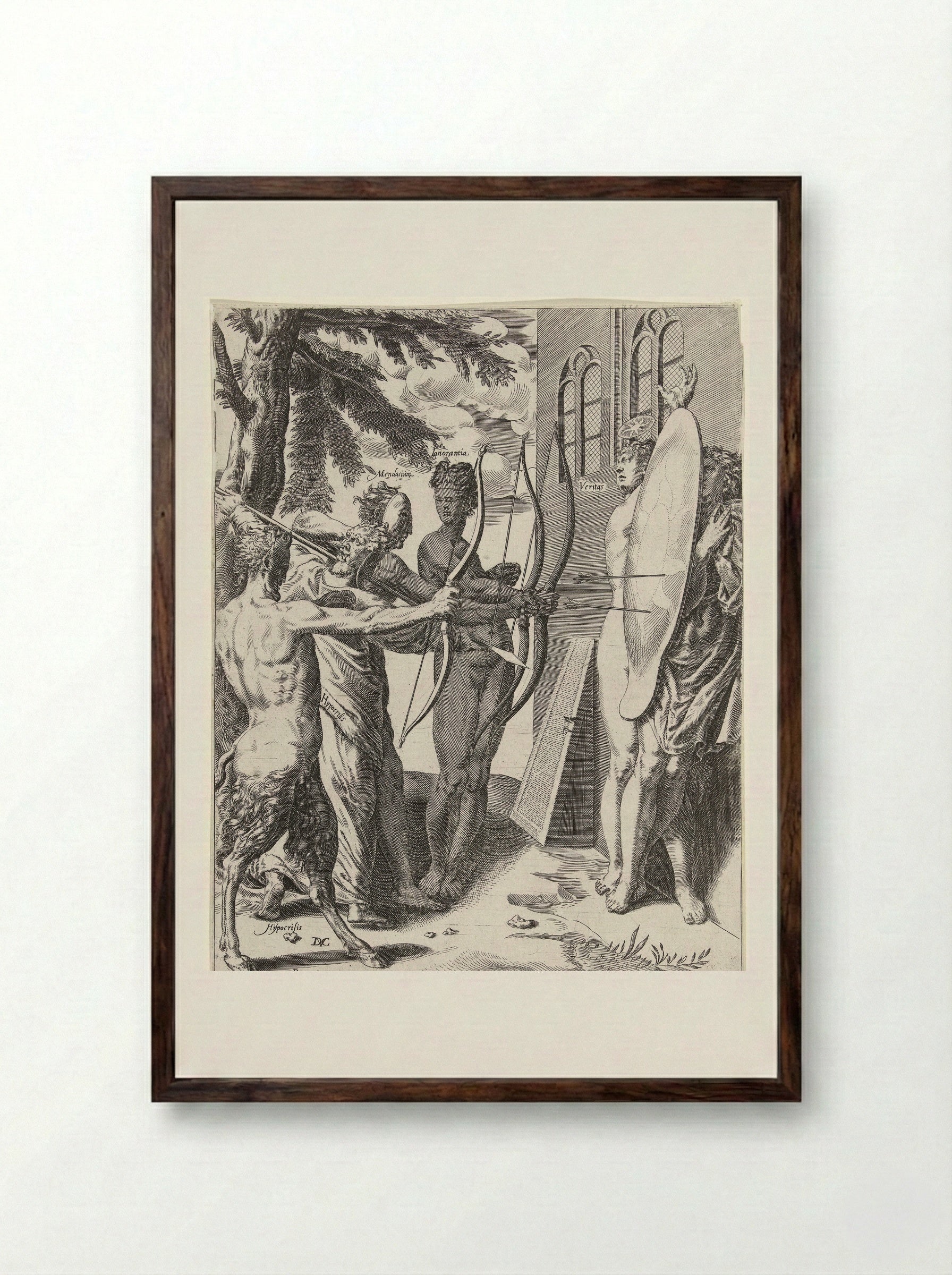Waarheid beschermt de gelovige tegen al het kwaad - Hendrick Hondius (I) - Framed Print Dark Wood