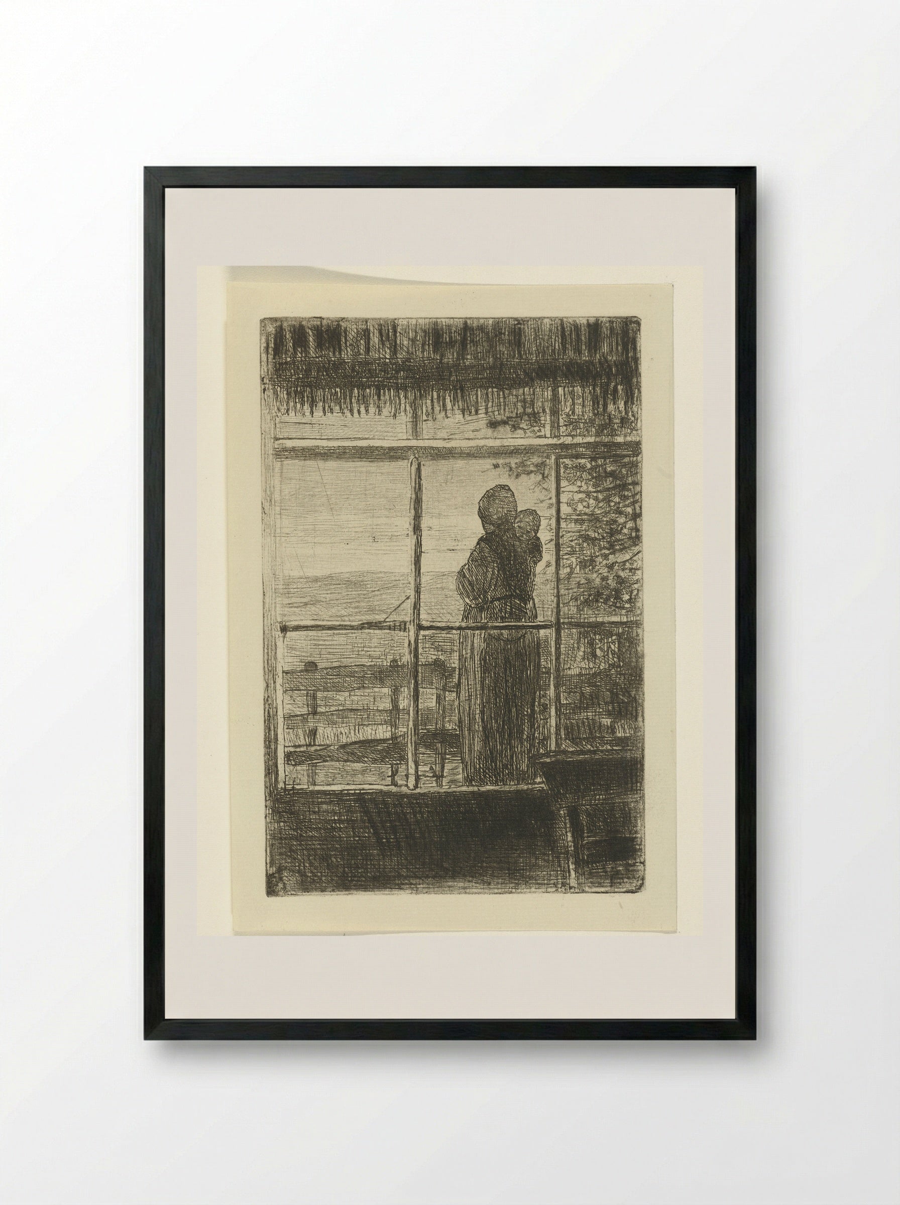 Wachtende vrouw met kind - Jozef Israëls - Framed Print Black
