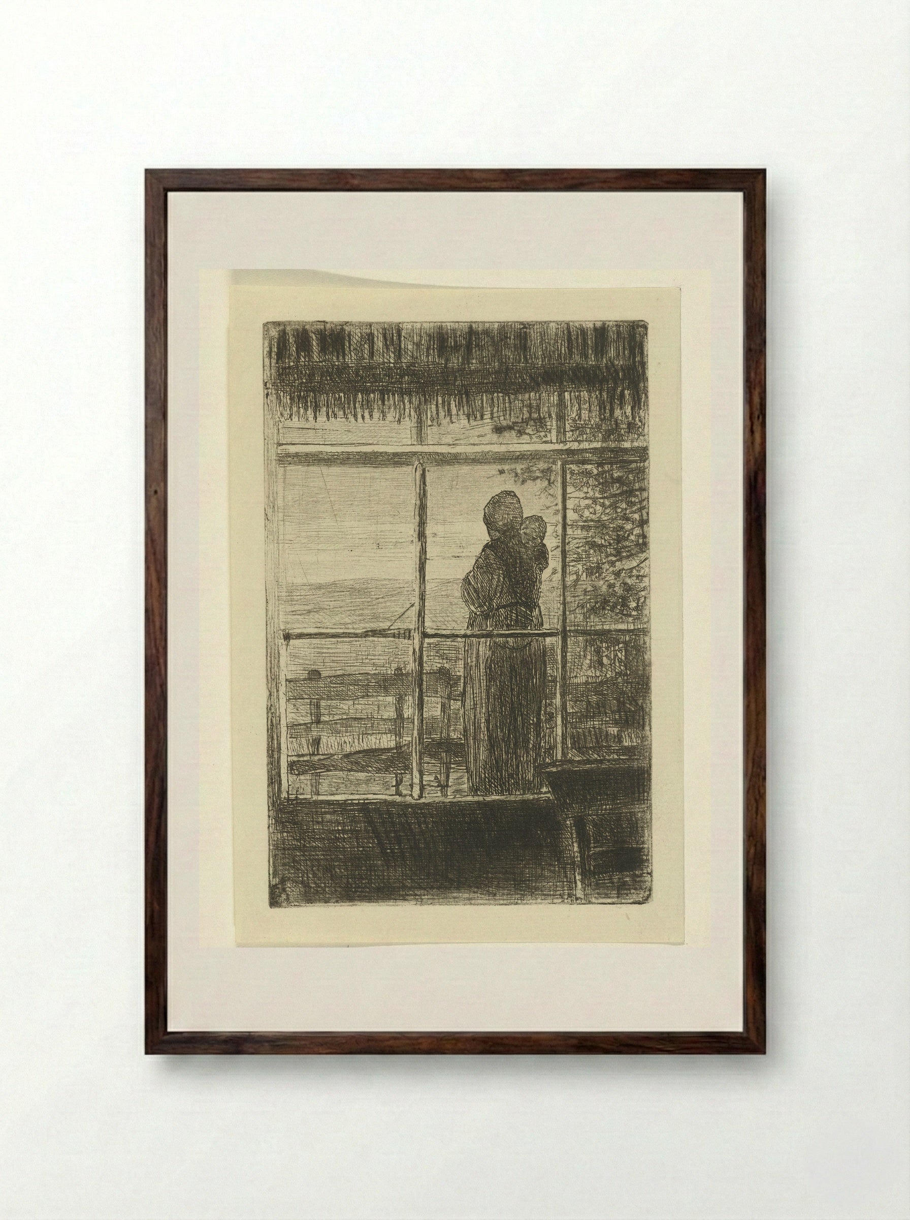 Wachtende vrouw met kind - Jozef Israëls - Framed Print Dark Wood