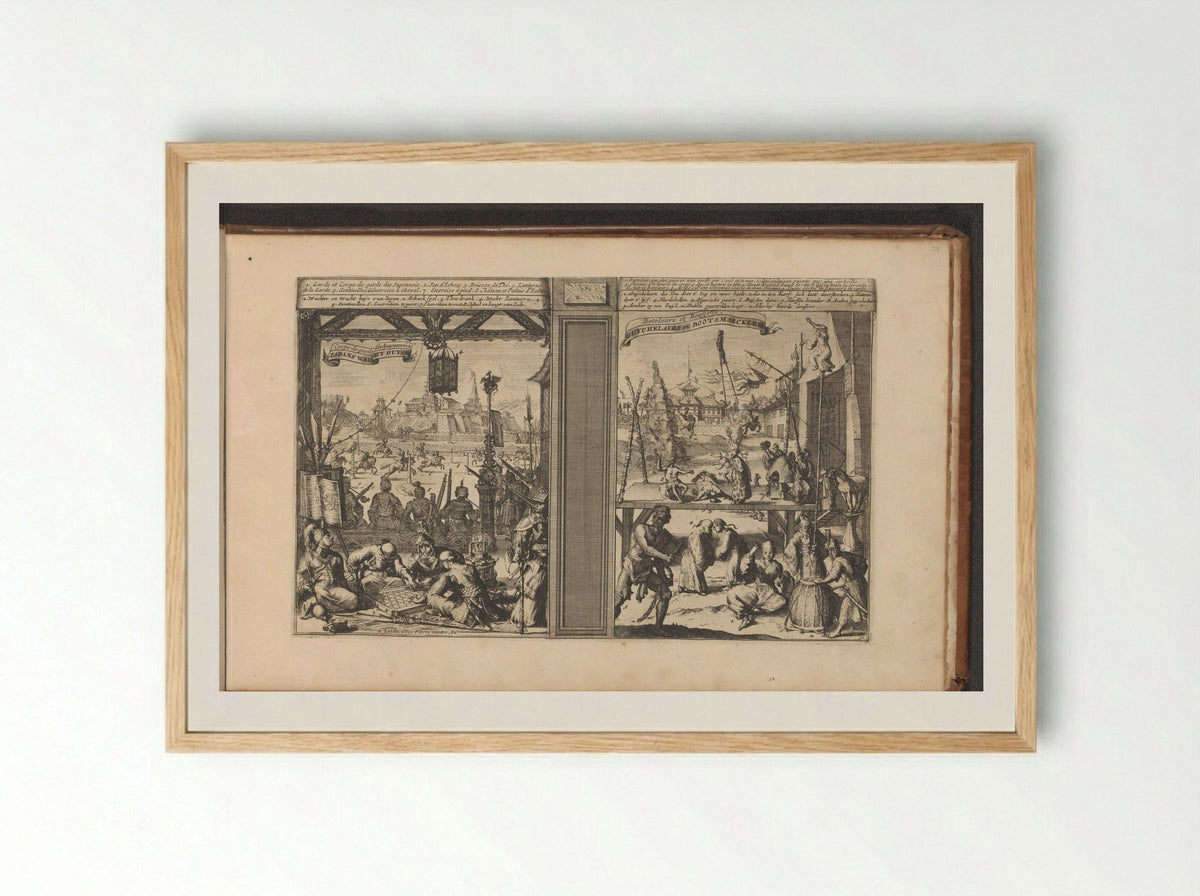 Wachthuis in Japan; Goochelaars en acrobaten - Romeyn de Hooghe - Framed Print Wood