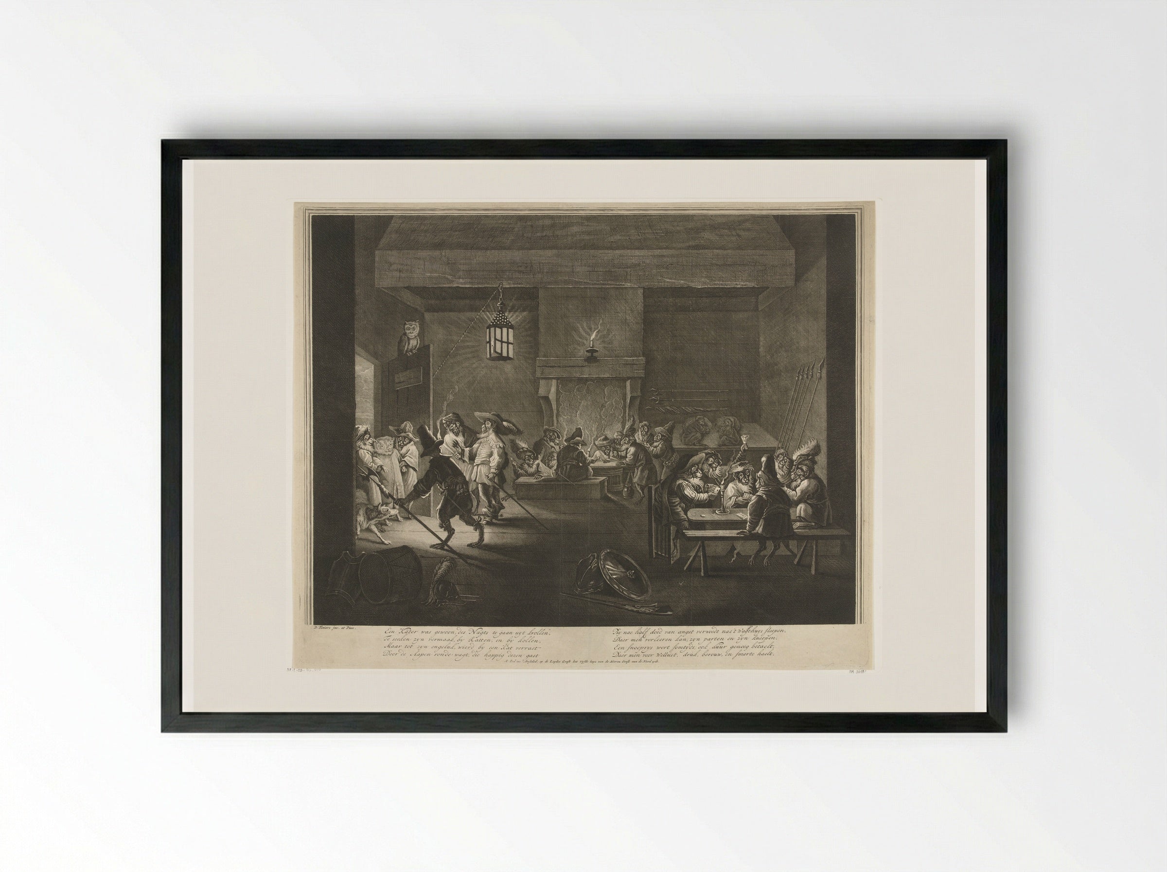 Wachtlokaal met apen - Matthijs Pool - Framed Print Black