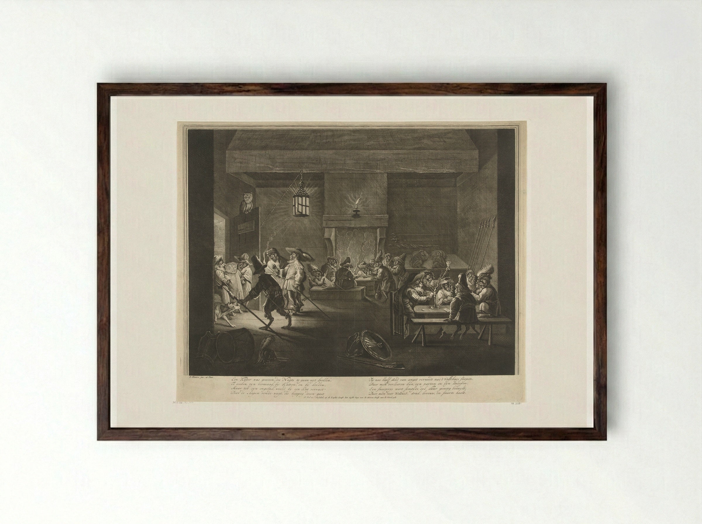 Wachtlokaal met apen - Matthijs Pool - Framed Print Dark Wood