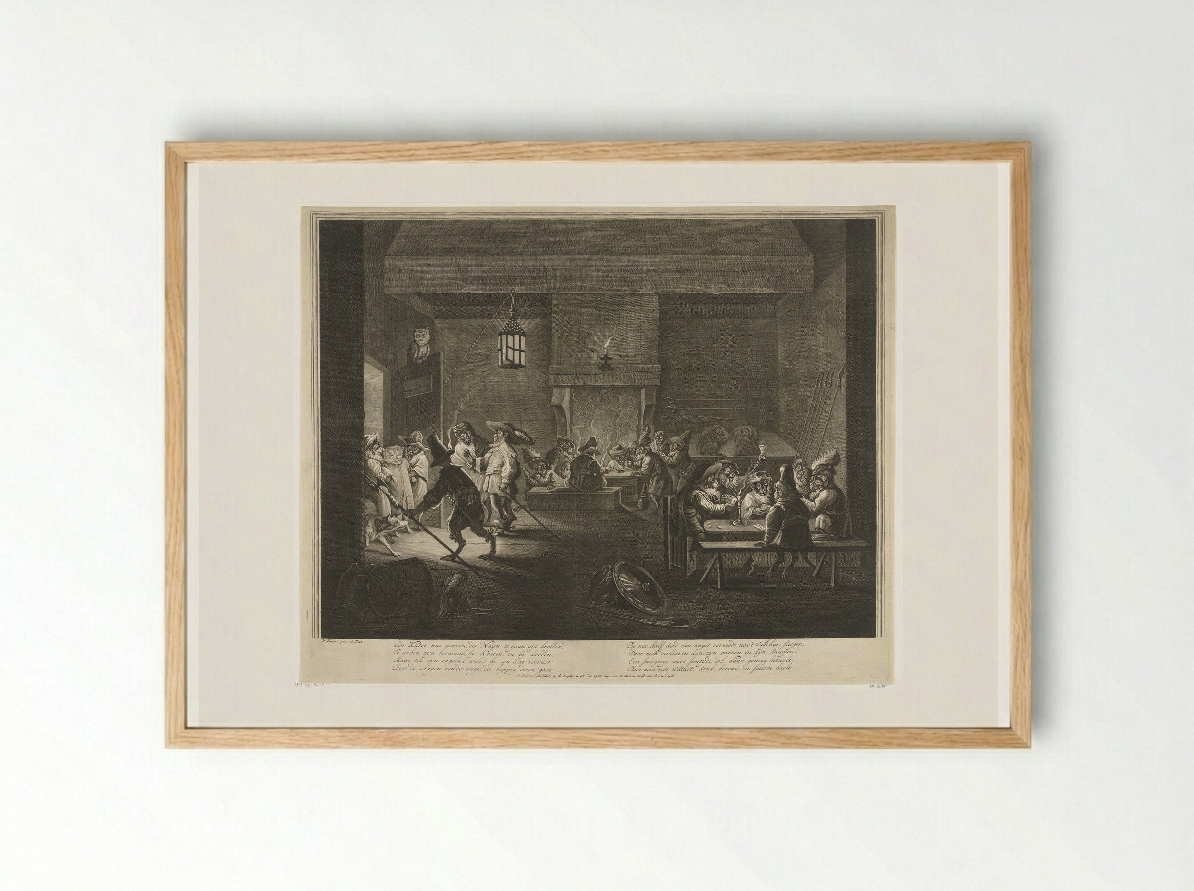 Wachtlokaal met apen - Matthijs Pool - Framed Print Wood