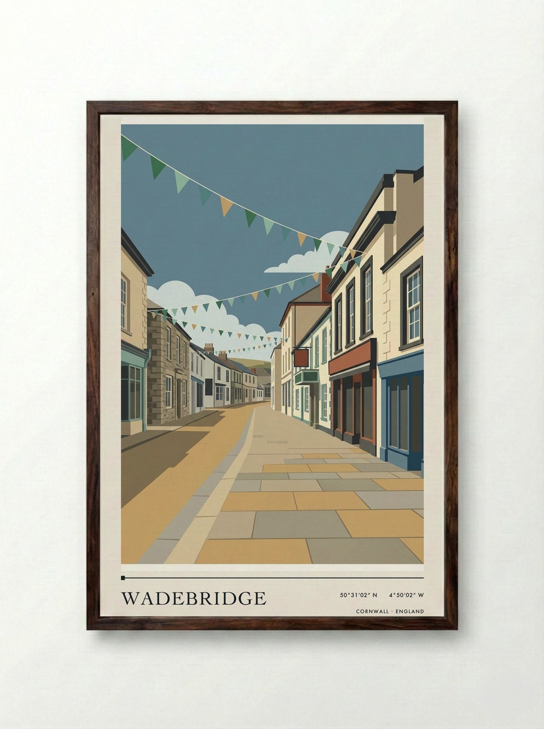 Wadebridge Cornwall England Travel Poster - Framed Print Dark Wood