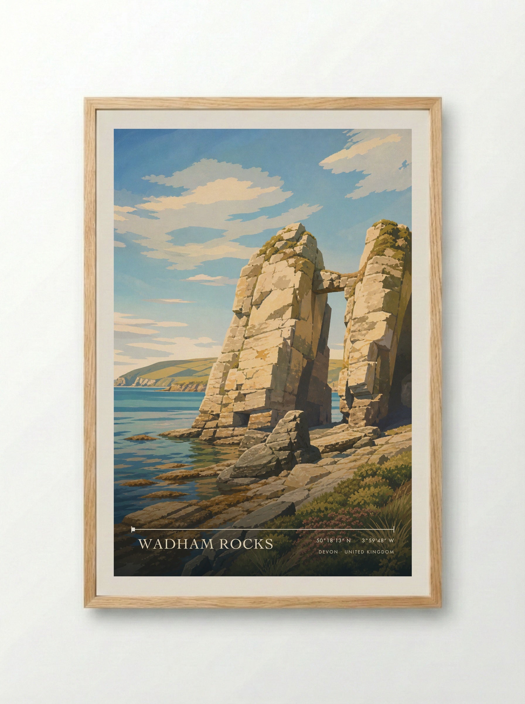Wadham Rocks Devon United Kingdom Travel Poster - Framed Print Wood