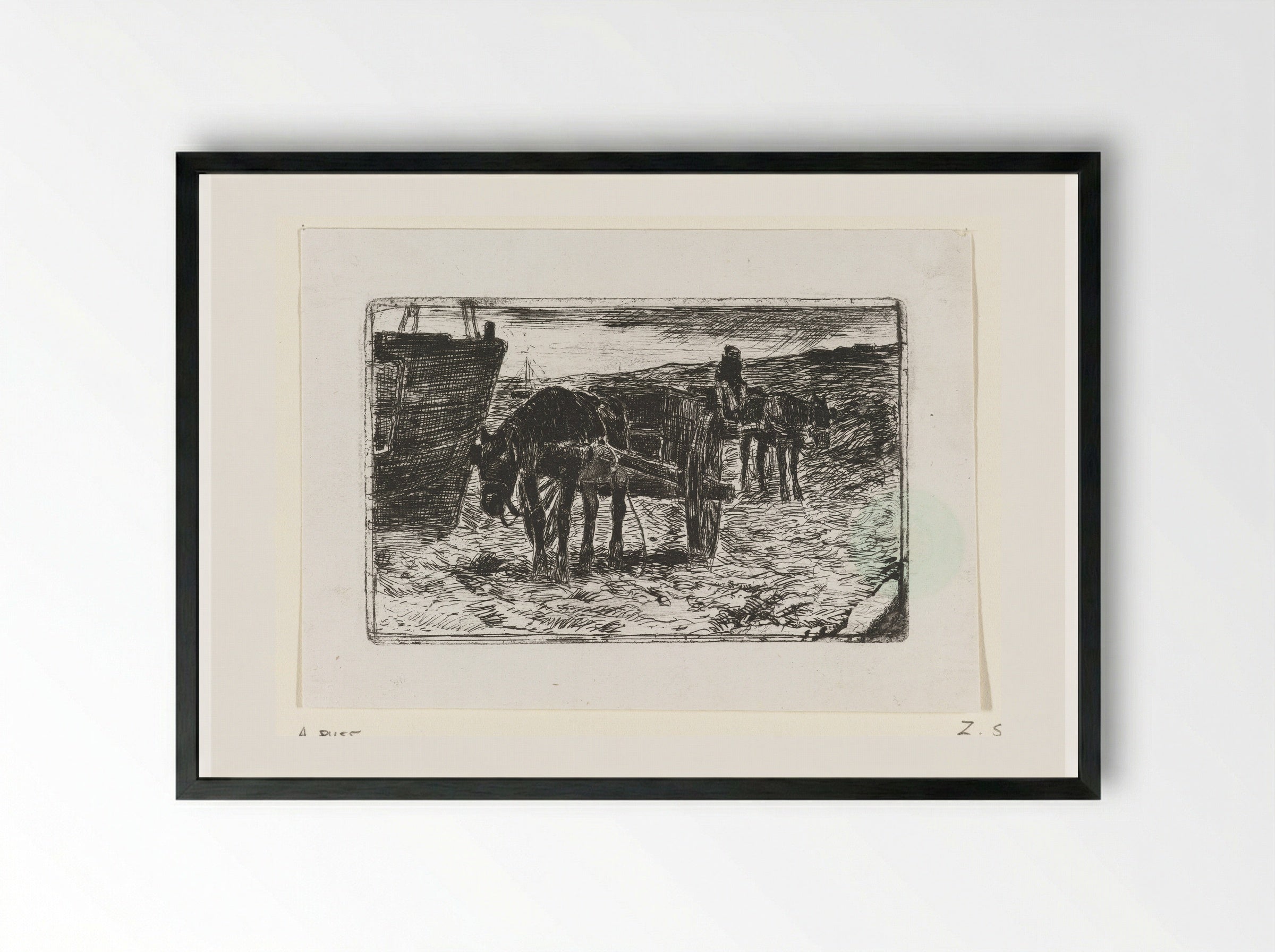 Wagens op het strand - Anton Mauve - Framed Print Black