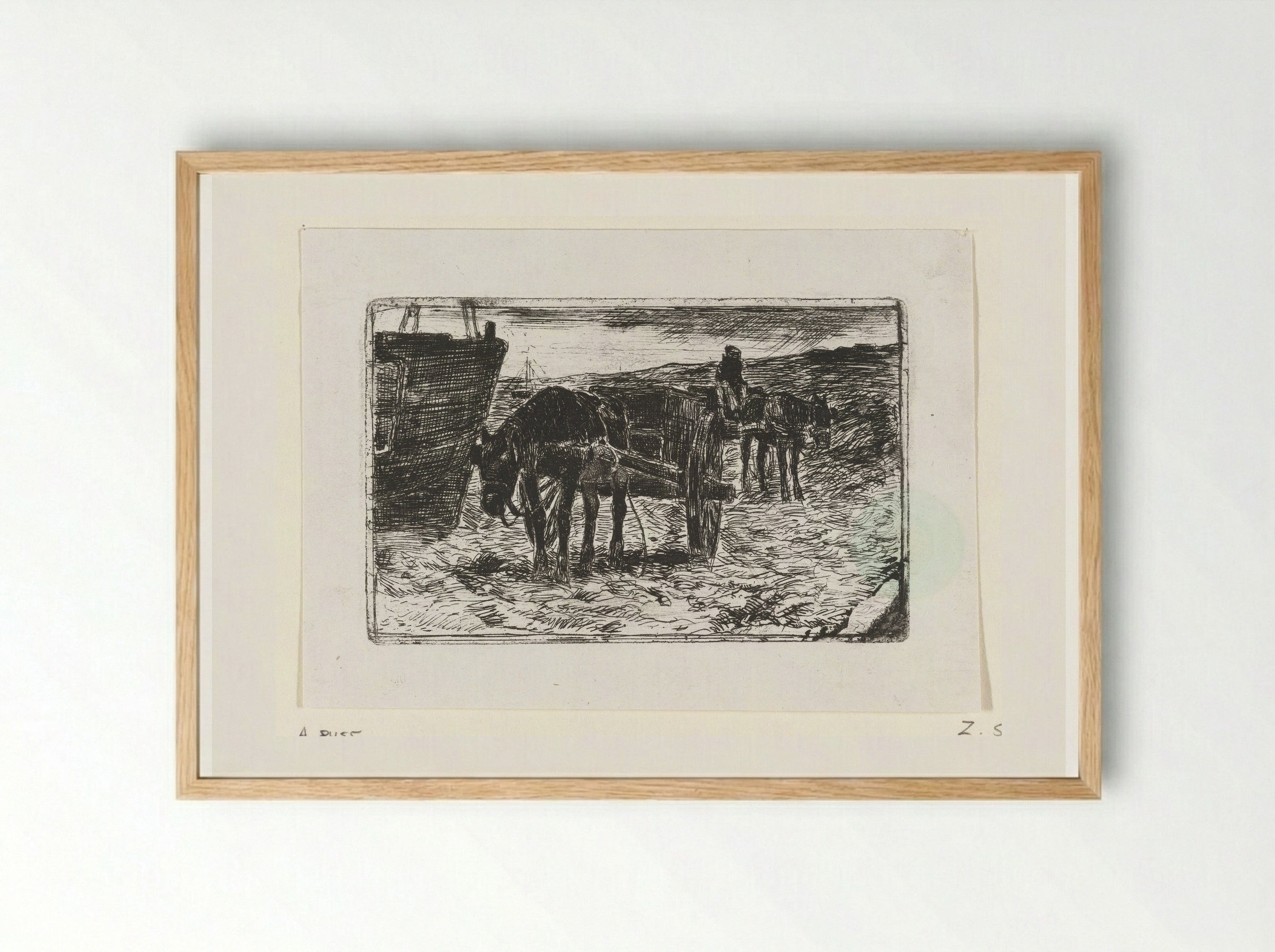 Wagens op het strand - Anton Mauve - Framed Print Wood