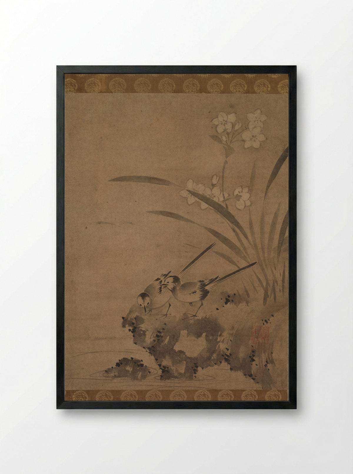 Wagtails and Narcissus - Eison - Framed Print Black