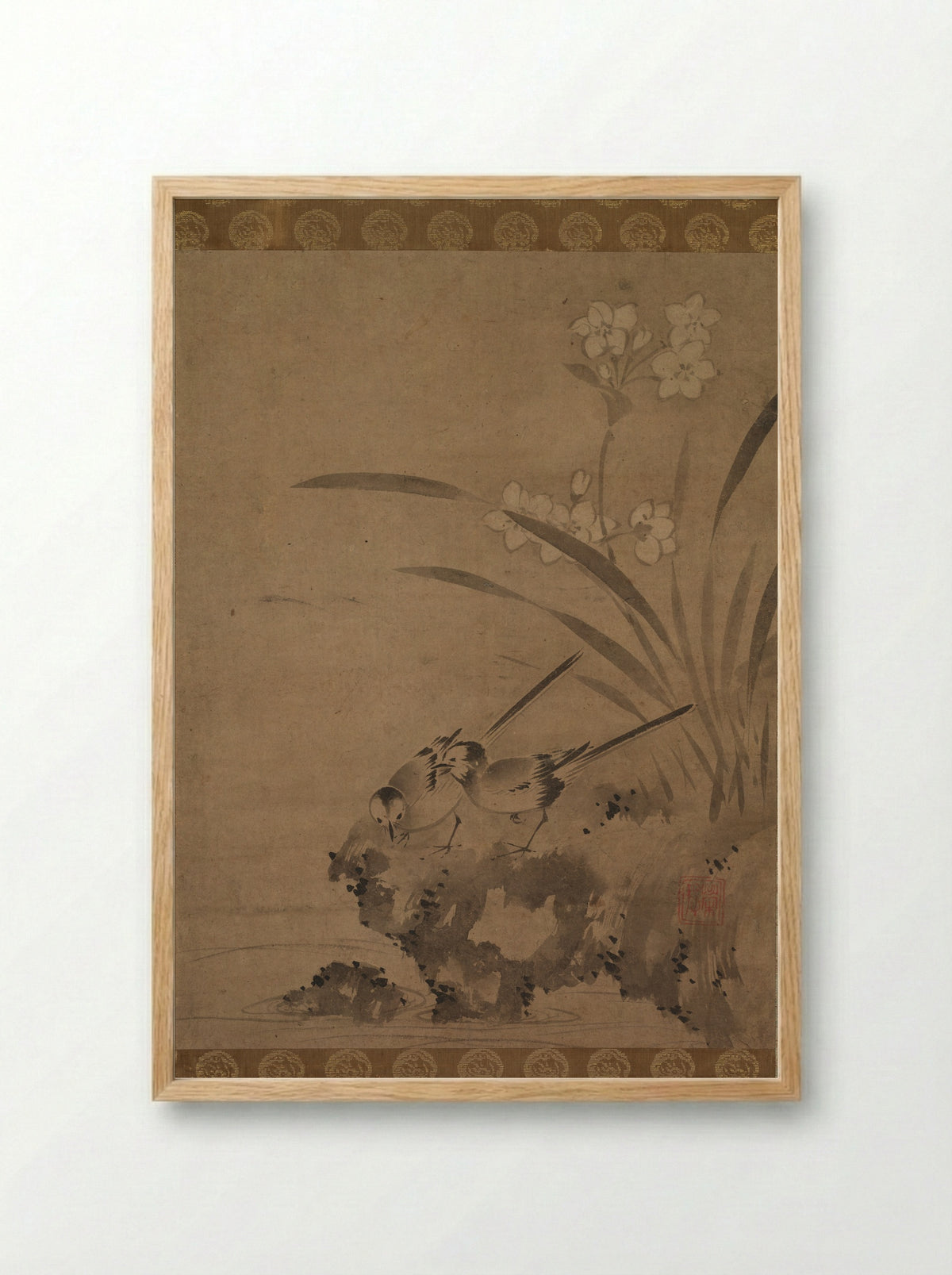 Wagtails and Narcissus - Eison - Framed Print Wood