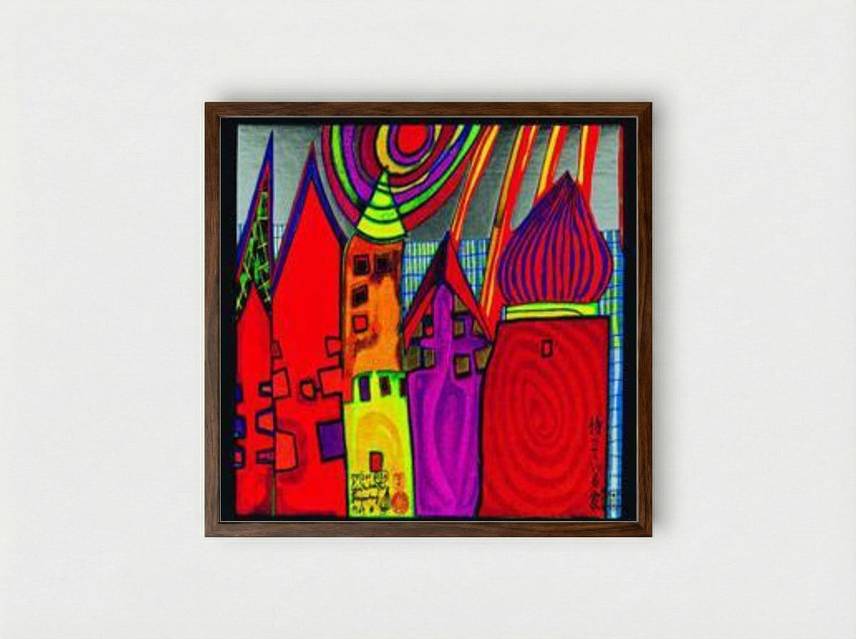 Waiting Houses - Friedensreich Hundertwasser - Framed Print Dark Wood