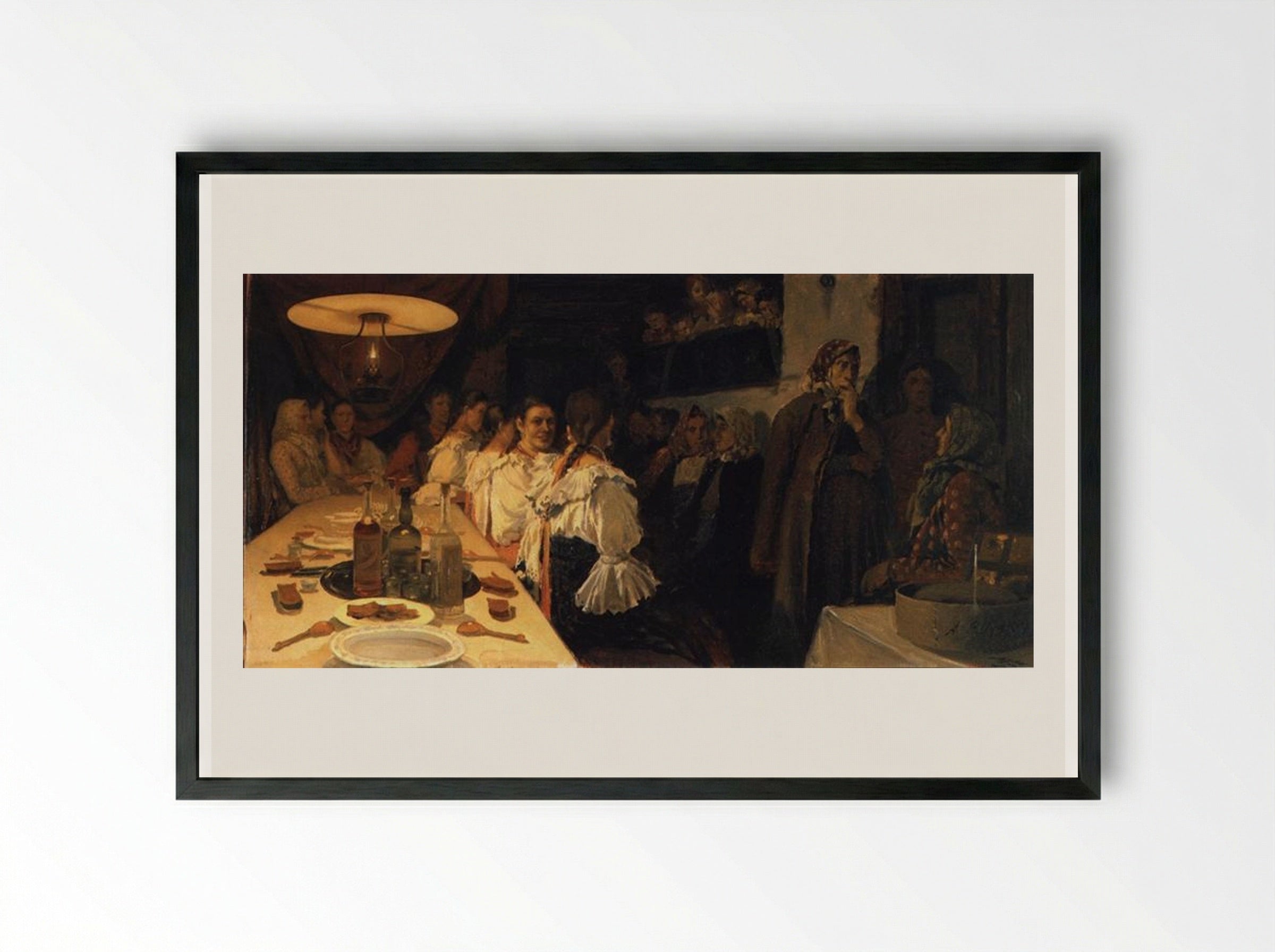Waiting for the Bridal Couple's Return from a Church in Novgorod Province - Andrei Ryabushkin - Framed Print Black