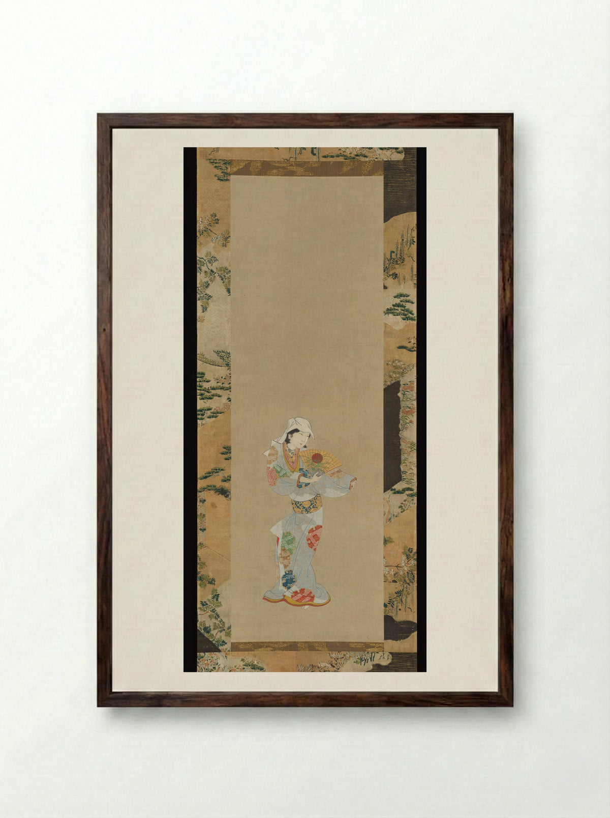 Wakashu (Male Youth) Dancer with a Fan - Fine Art Print - Framed Print Dark Wood