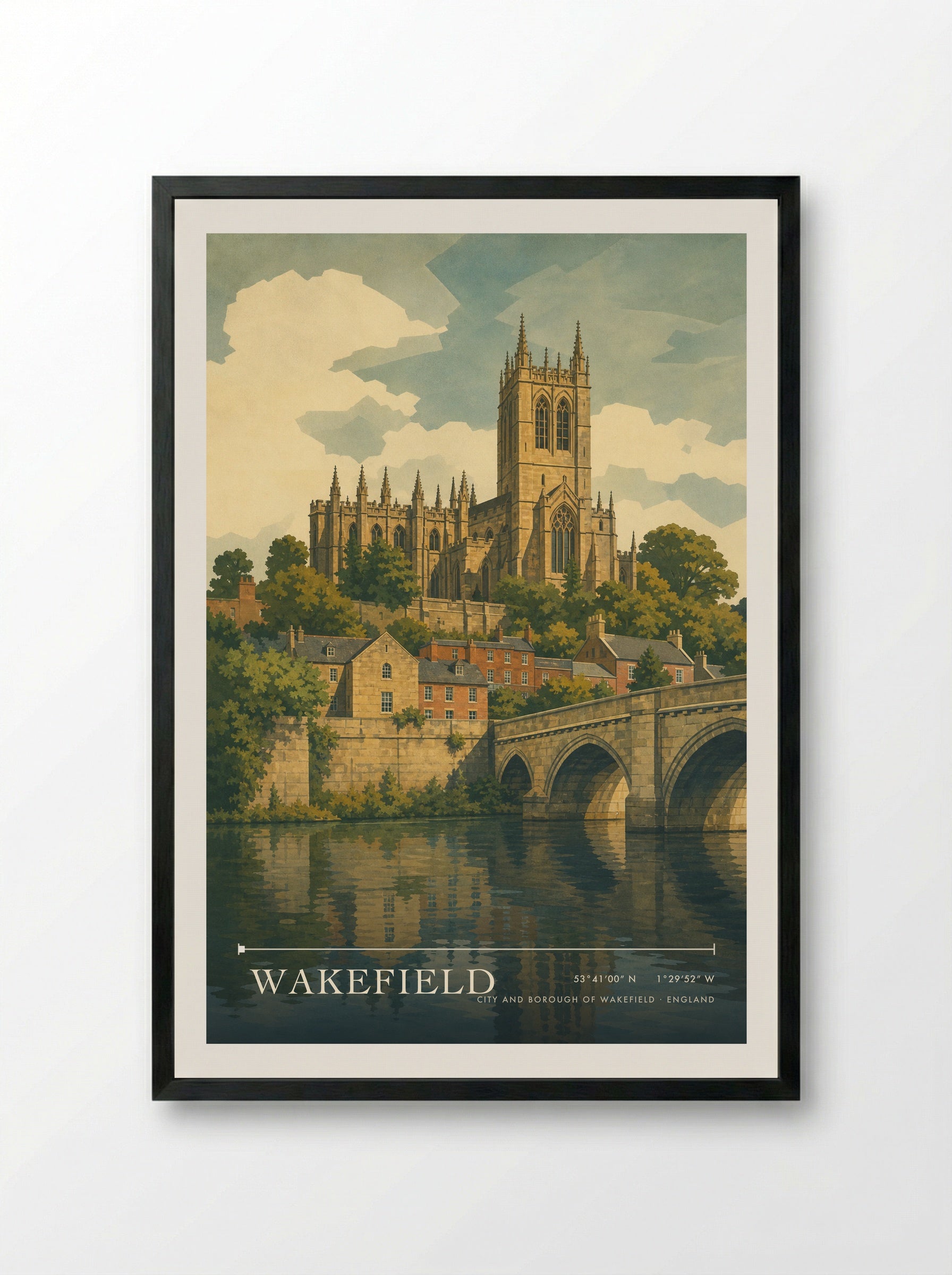 Wakefield City and Borough of Wakefield England Travel Poster - Framed Print Black