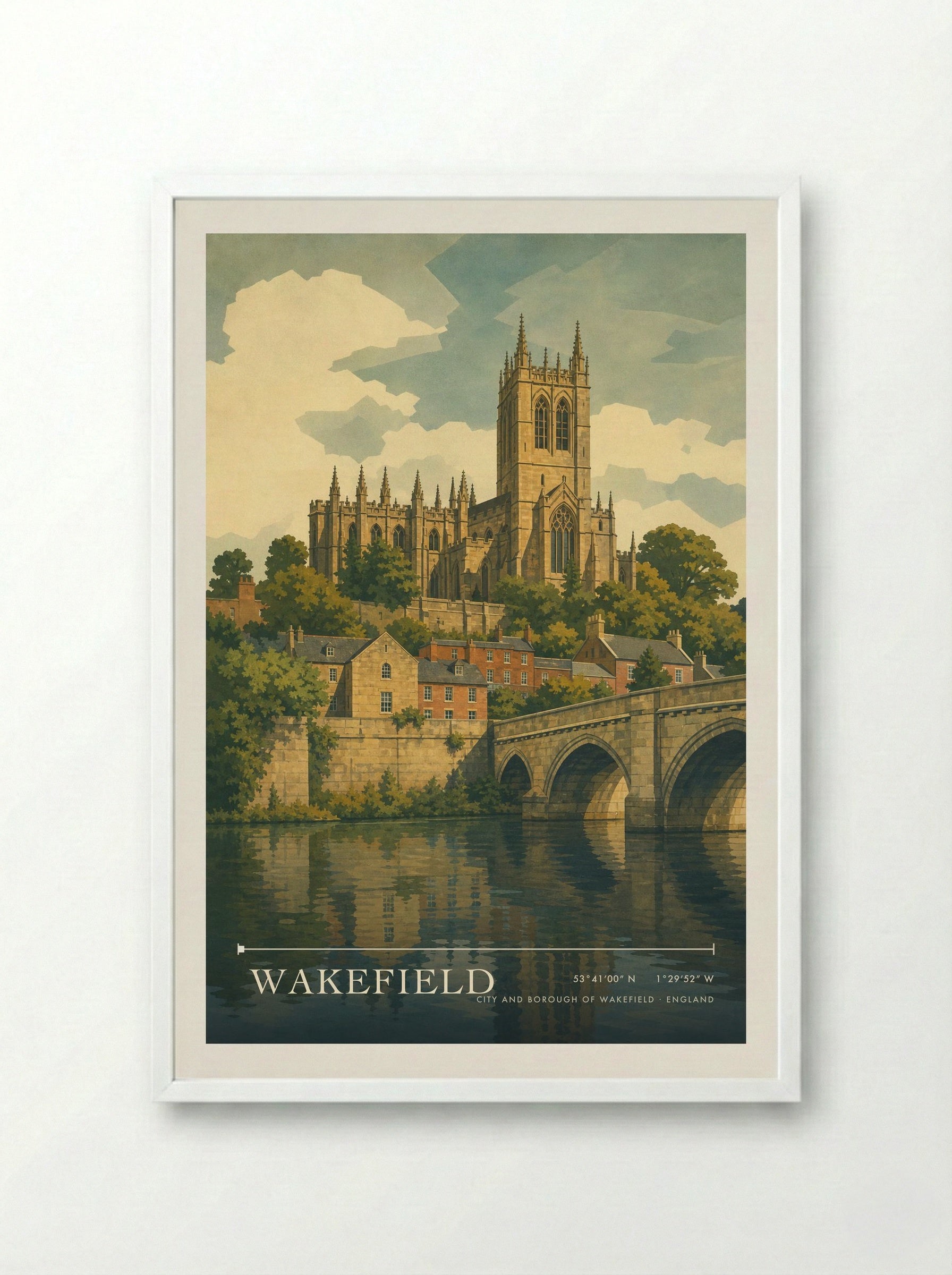 Wakefield City and Borough of Wakefield England Travel Poster - Framed Print White