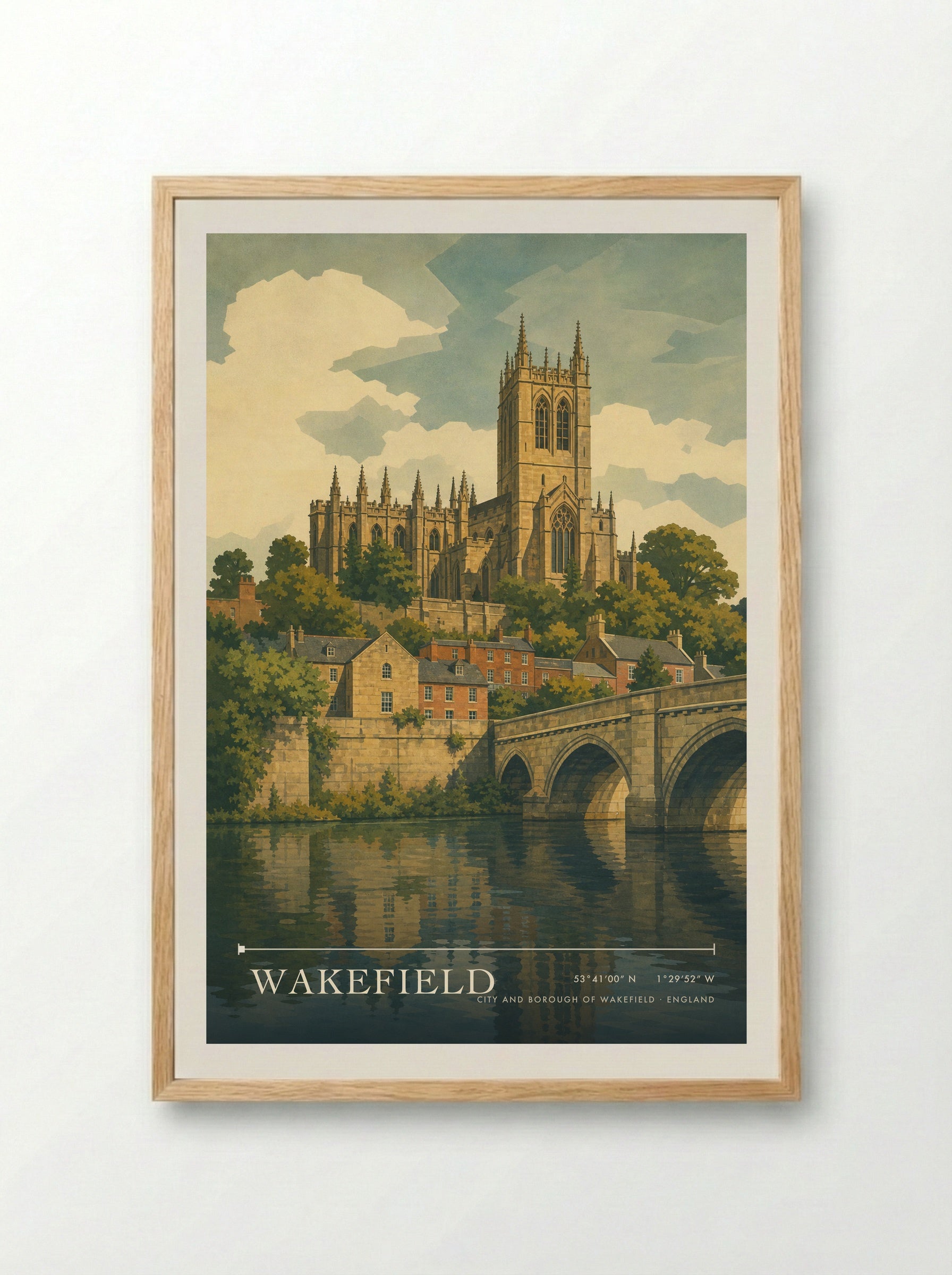 Wakefield City and Borough of Wakefield England Travel Poster - Framed Print Wood