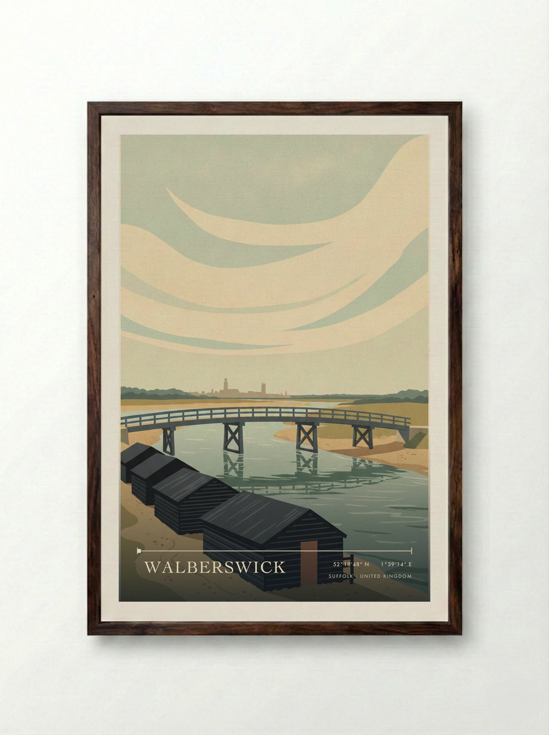 Walberswick Suffolk United Kingdom Travel Poster - Framed Print Dark Wood