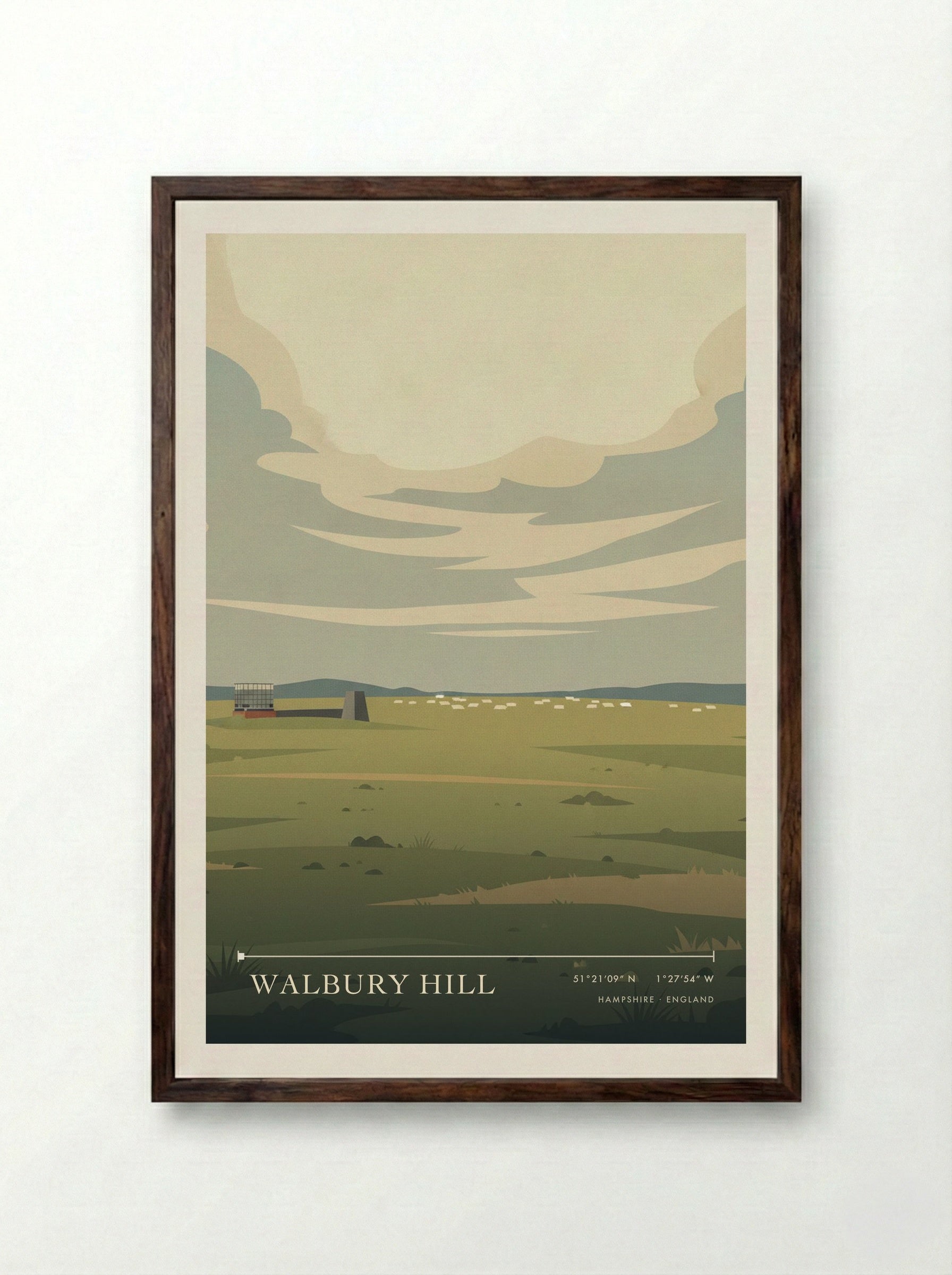 Walbury Hill Hampshire England Travel Poster - Framed Print Dark Wood