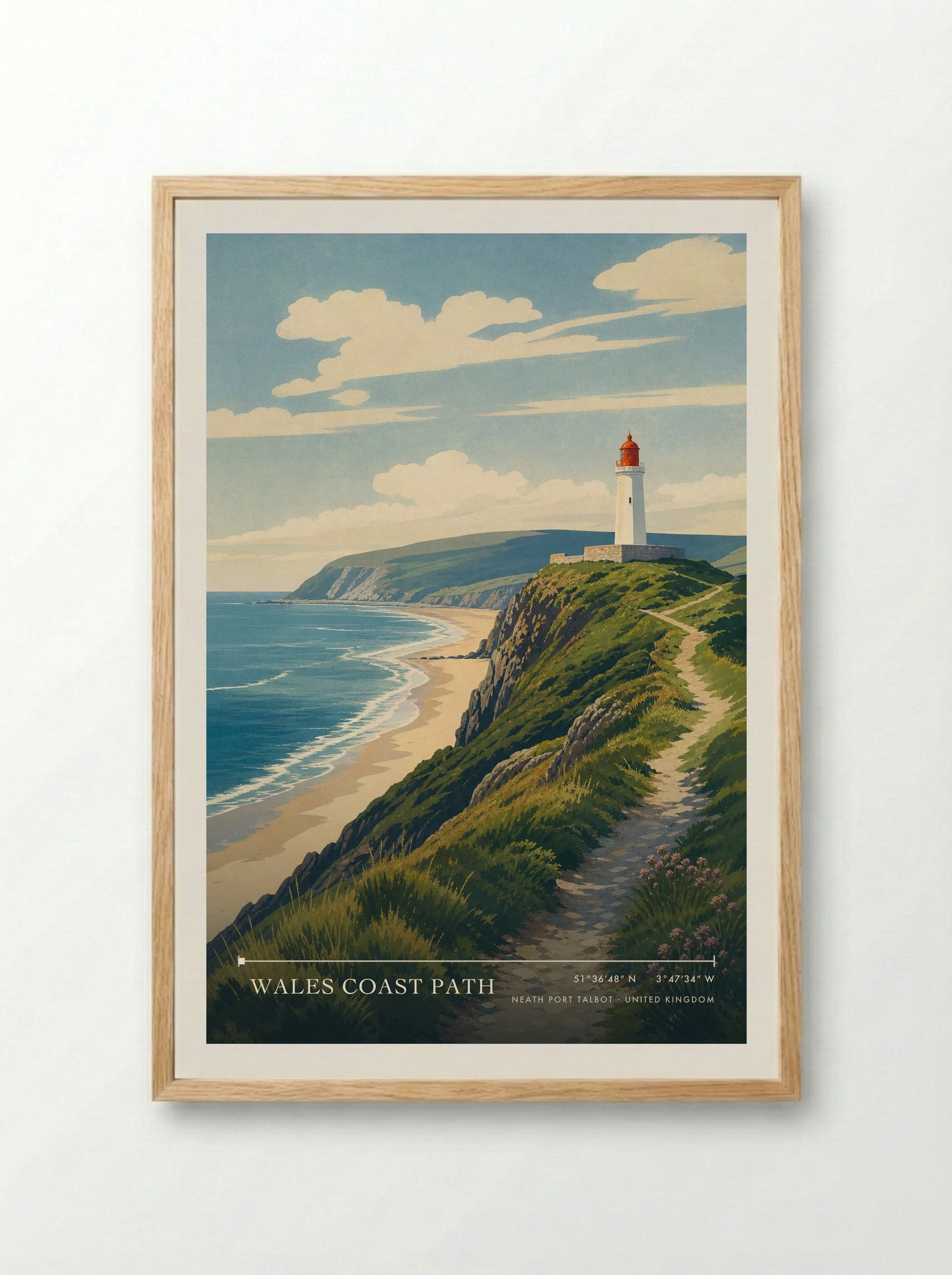 Wales Coast Path Neath Port Talbot United Kingdom Travel Poster - Framed Print Wood