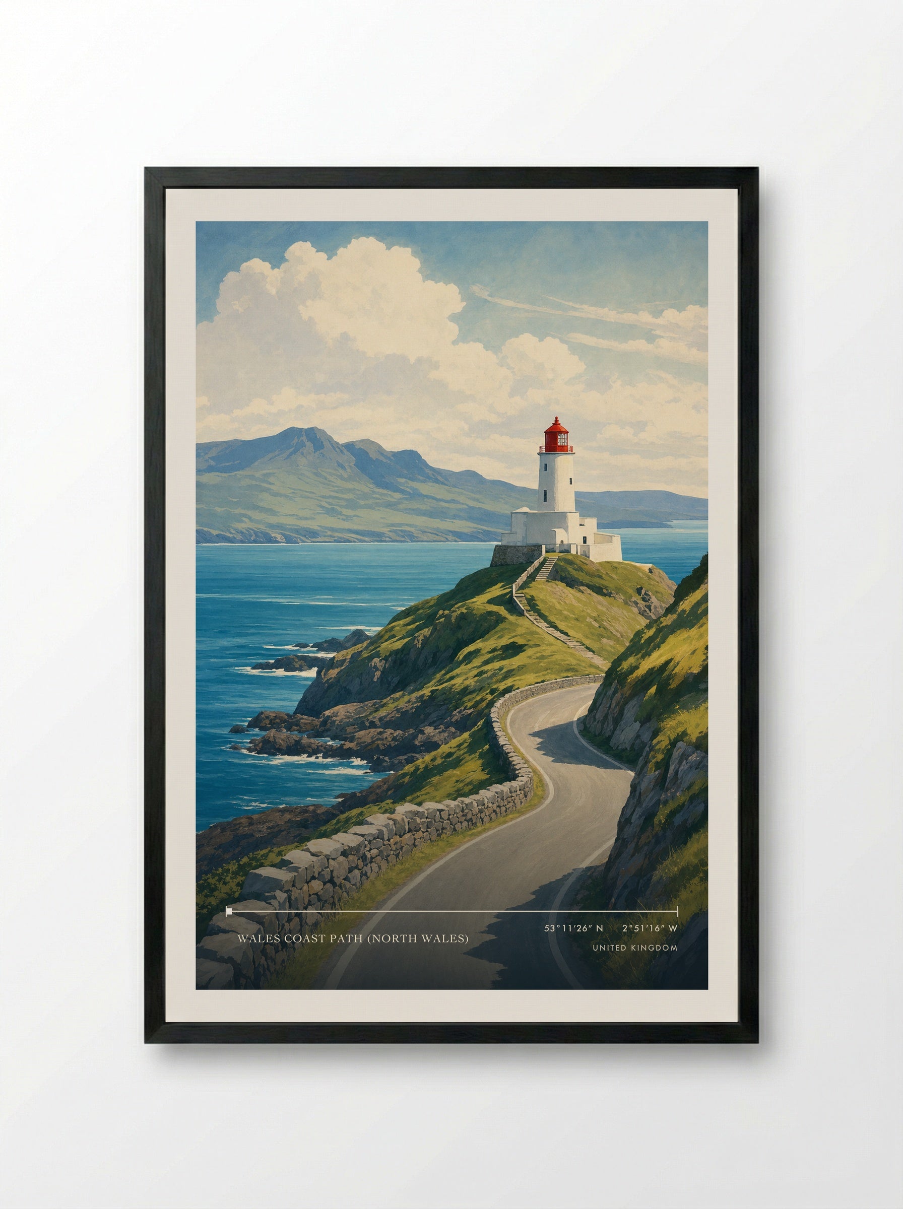 Wales Coast Path (North Wales) United Kingdom Travel Poster - Framed Print Black
