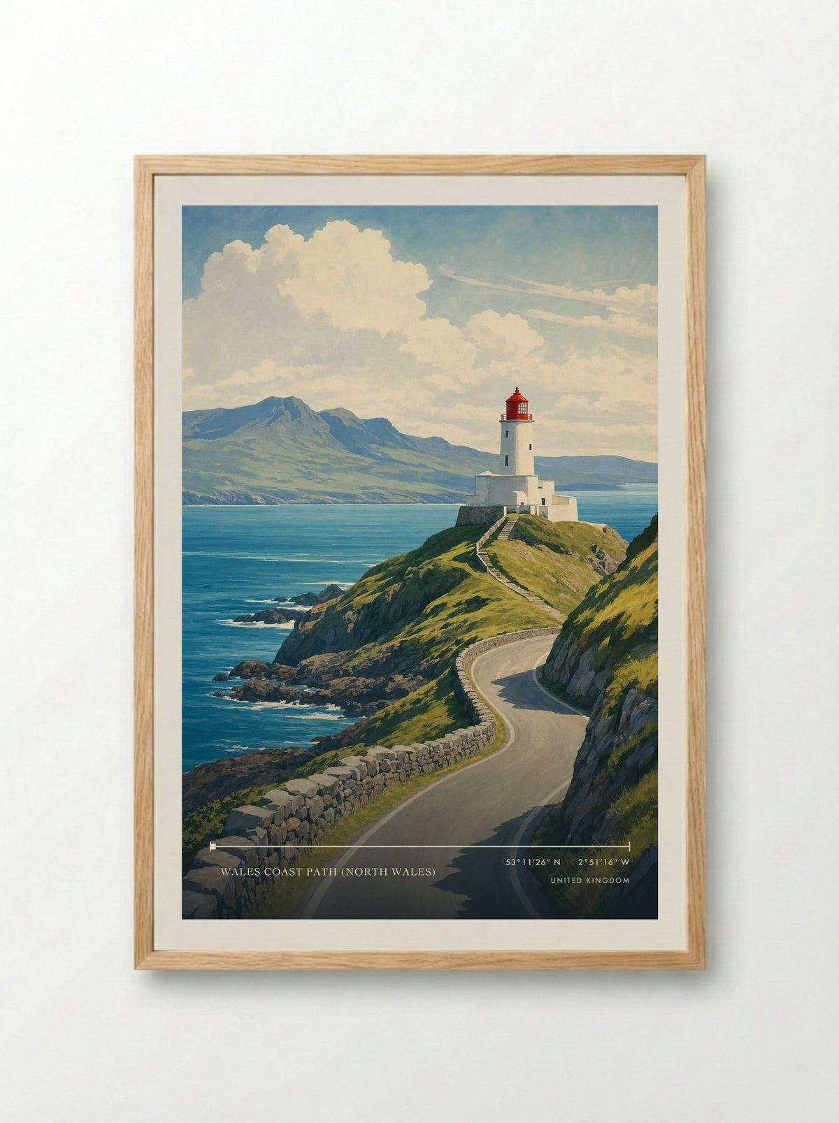 Wales Coast Path (North Wales) United Kingdom Travel Poster - Framed Print Wood