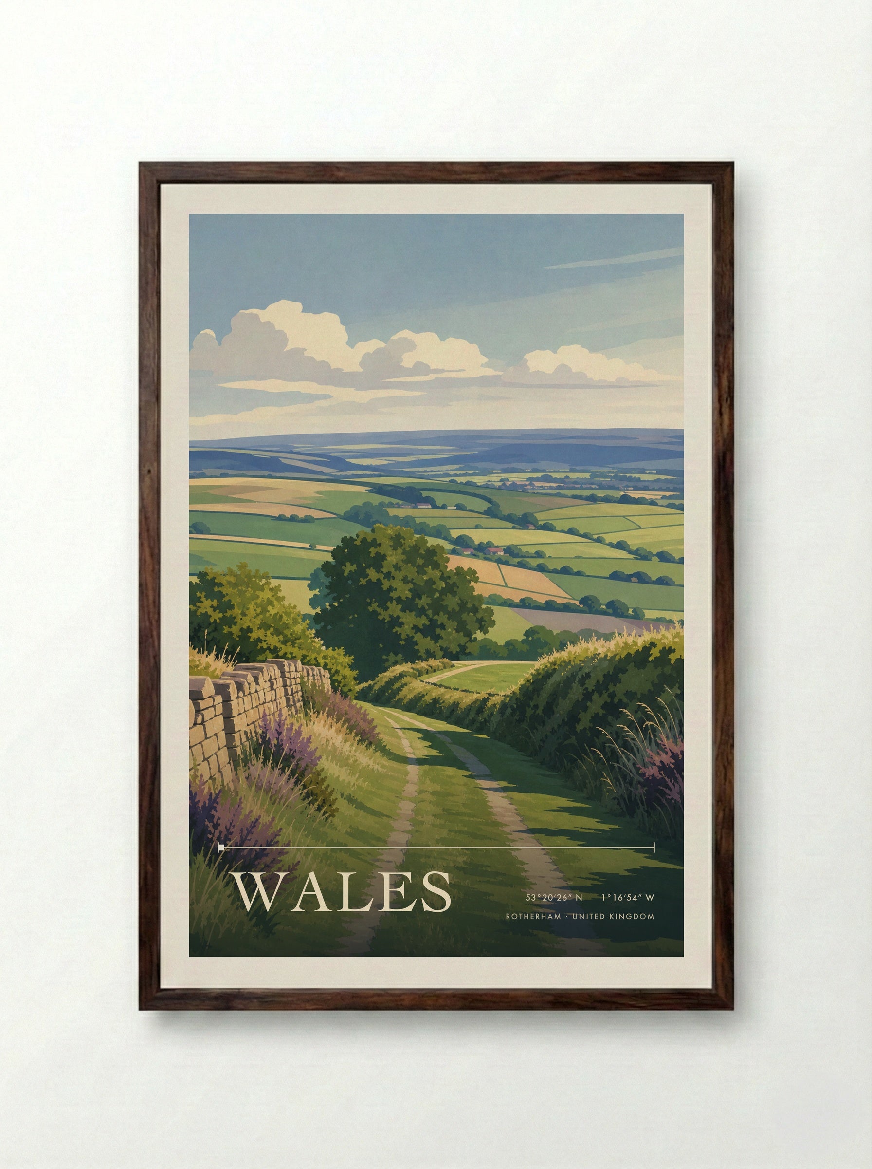 Wales Rotherham United Kingdom Travel Poster - Framed Print Dark Wood