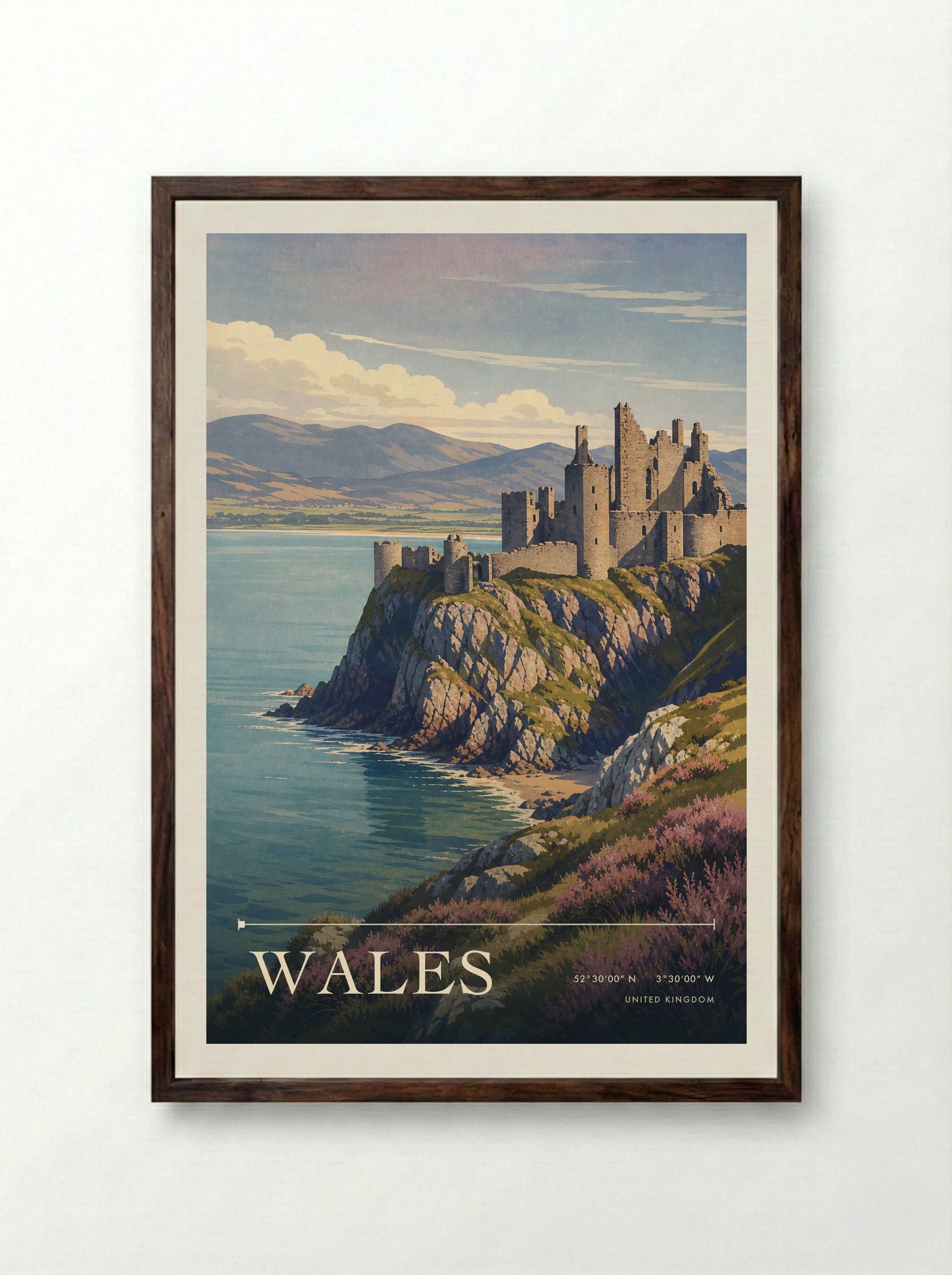 Wales United Kingdom Travel Poster - Framed Print Dark Wood