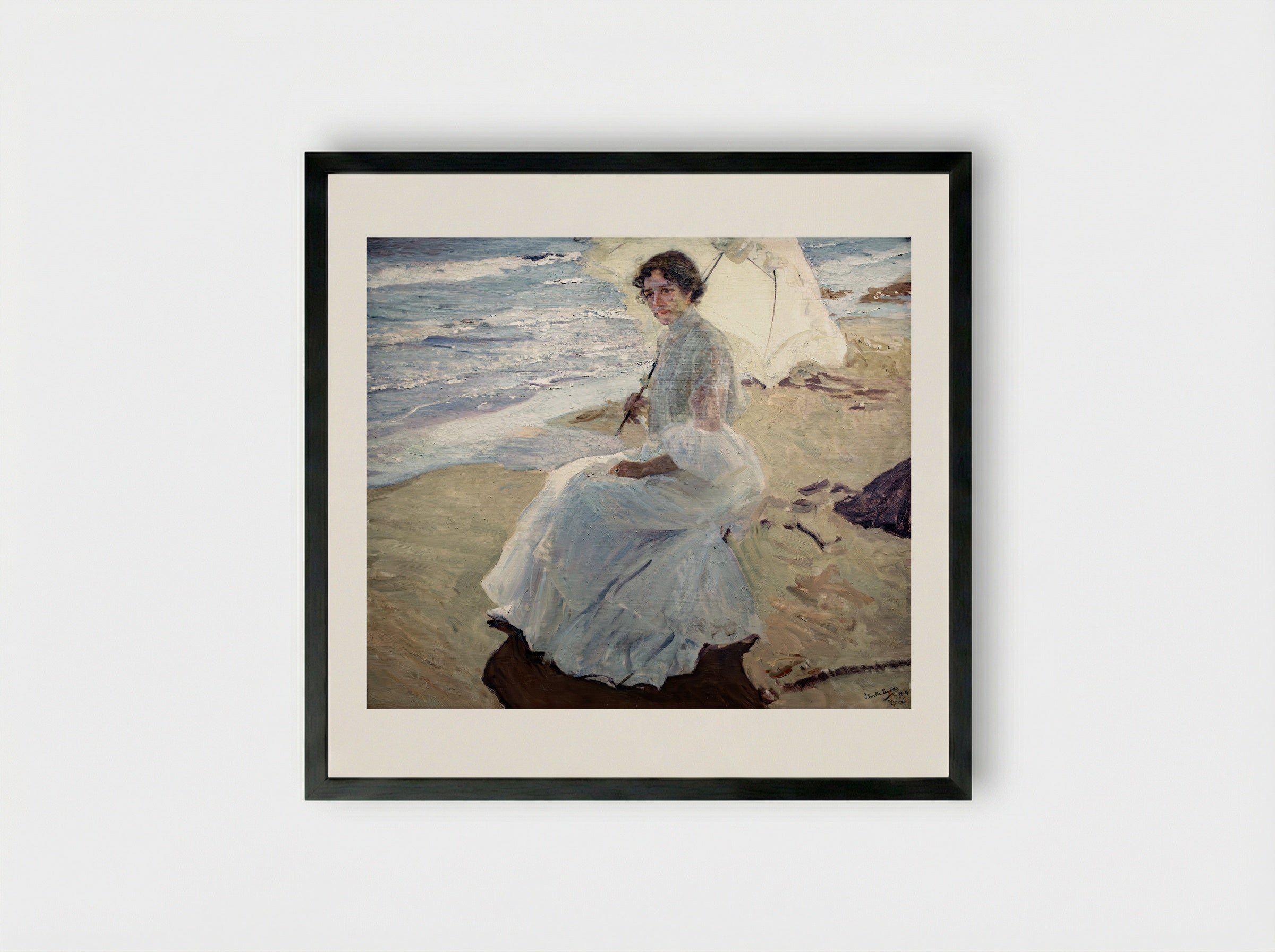 Walk on the Beach - Joaquín Sorolla - Framed Print Black