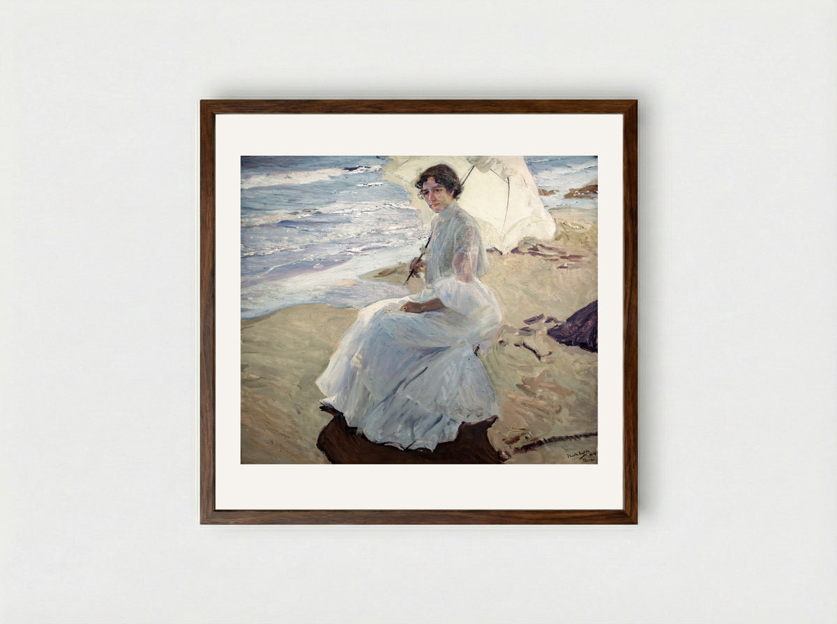 Walk on the Beach - Joaquín Sorolla - Framed Print Dark Wood