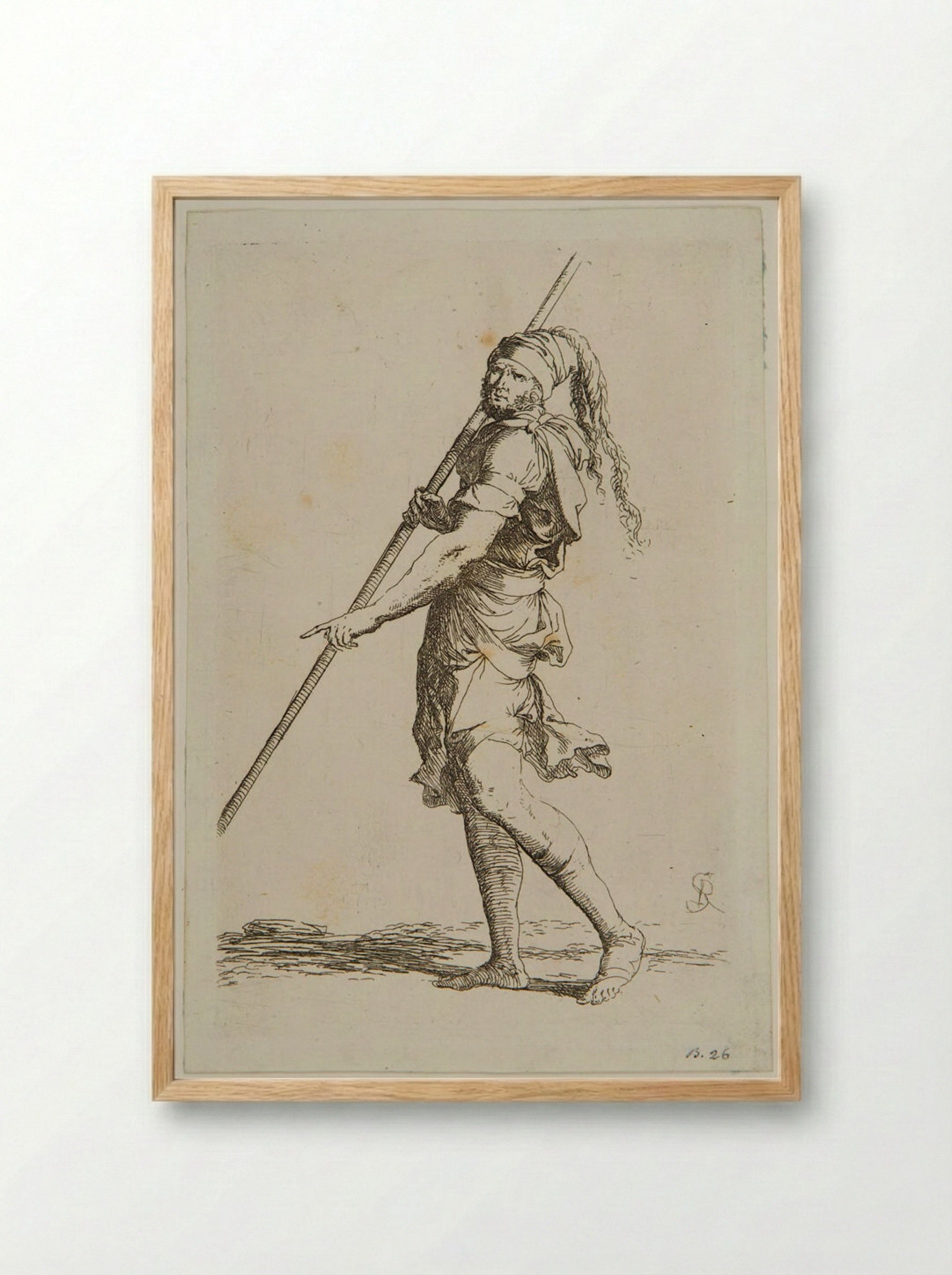 Walking Soldier Leaning on a Stick - Salvator Rosa - Framed Print Wood
