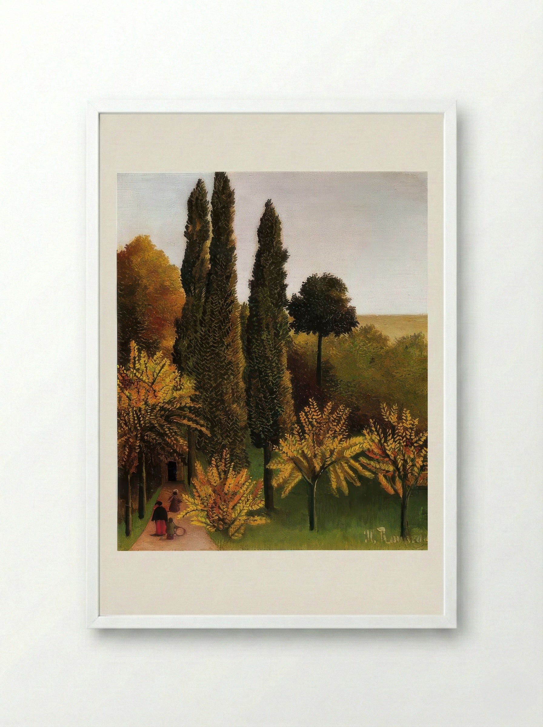 Walking in the Parc des Buttes Chaumont by Henri Rousseau – Naïve Art Paris Park Scene Print - Framed Print White