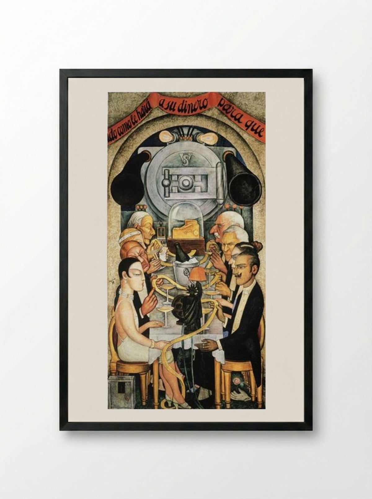 Wall Street Banquet - Diego Rivera - Framed Print Black