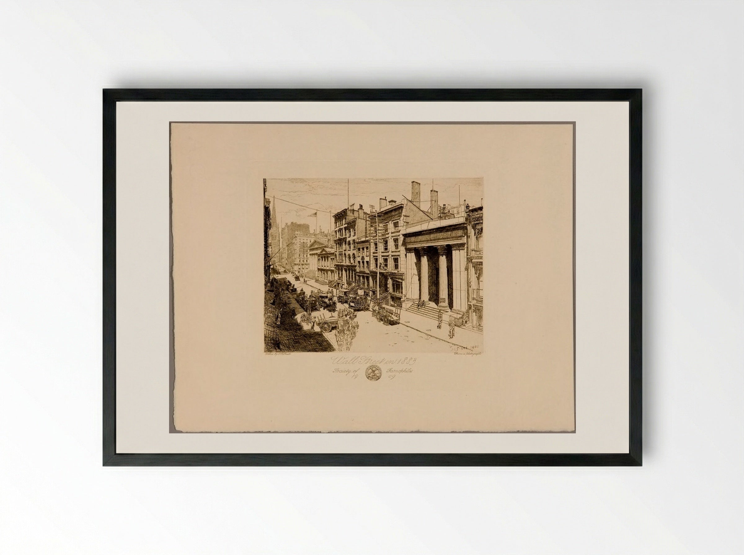 Wall Street in 1883 - Sidney L. Smith - Framed Print Black