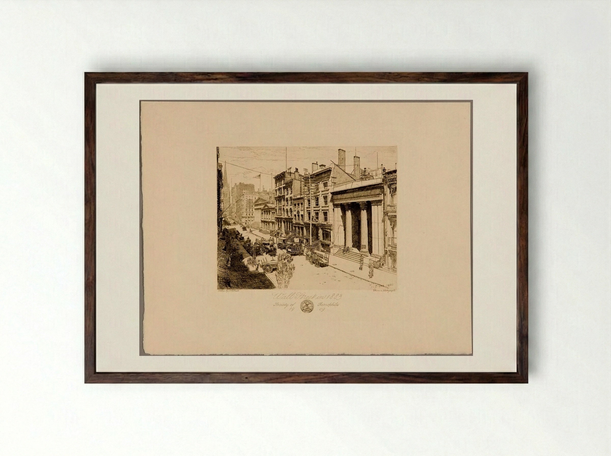 Wall Street in 1883 - Sidney L. Smith - Framed Print Dark Wood