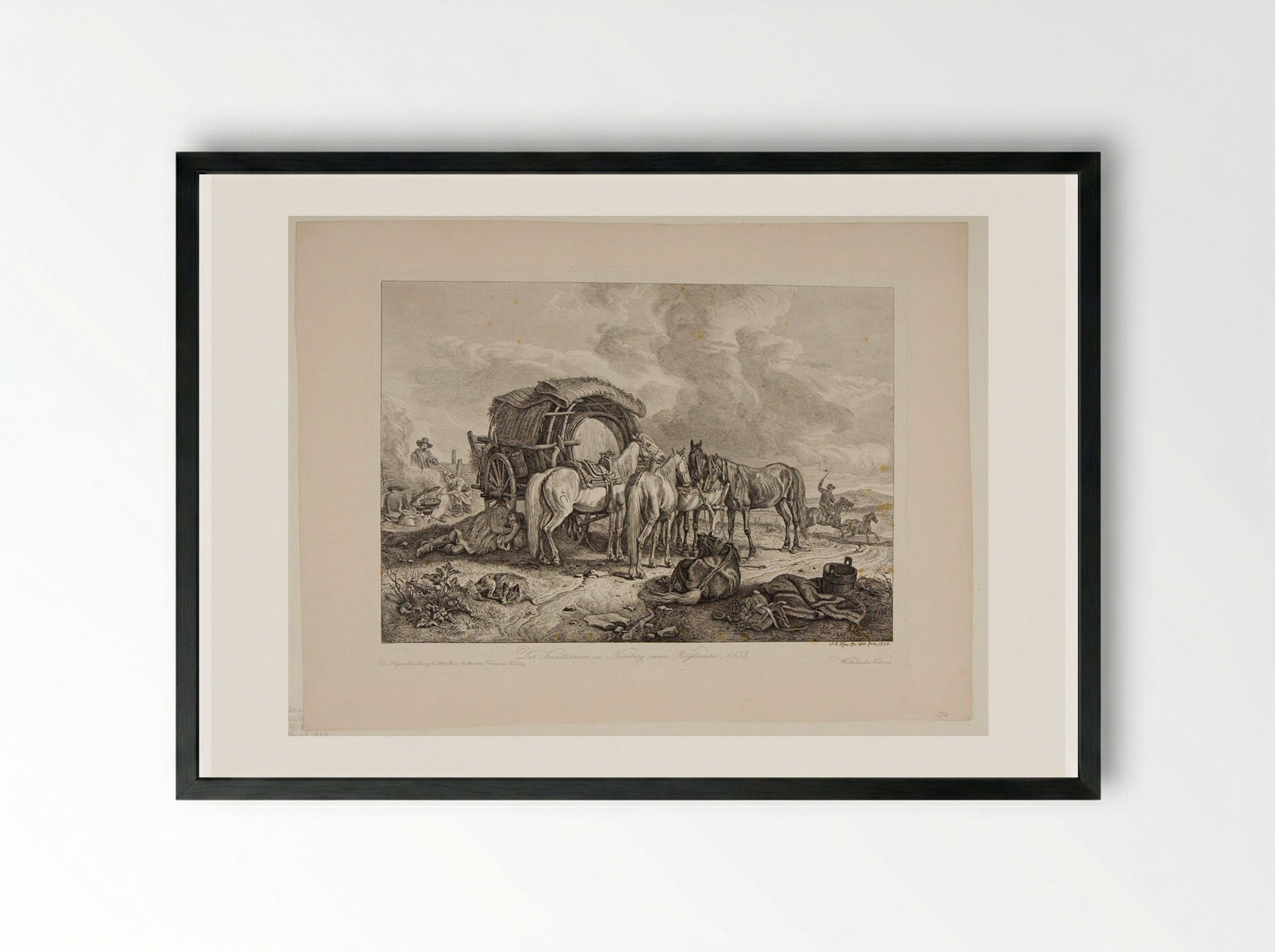 Wallachian Wagon - Johann Adam Klein - Framed Print Black