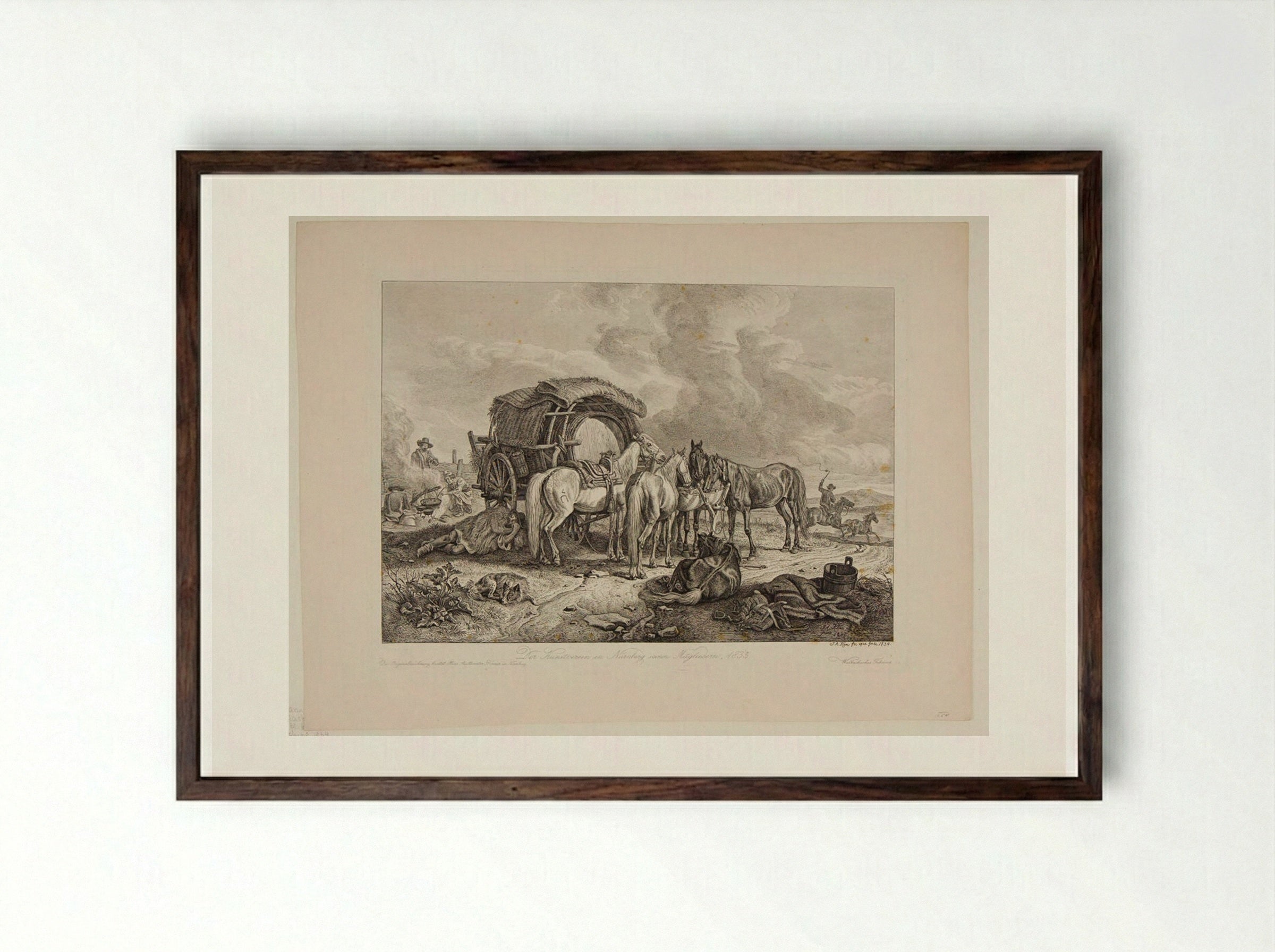 Wallachian Wagon - Johann Adam Klein - Framed Print Dark Wood