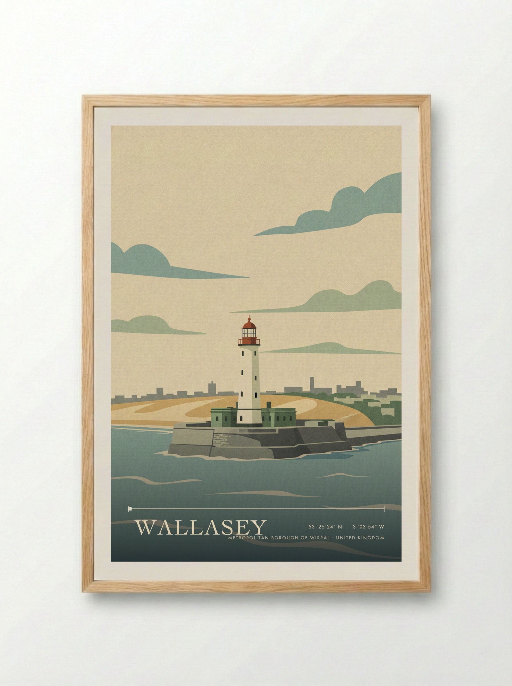 Wallasey Metropolitan Borough of Wirral United Kingdom Travel Poster - Framed Print Wood