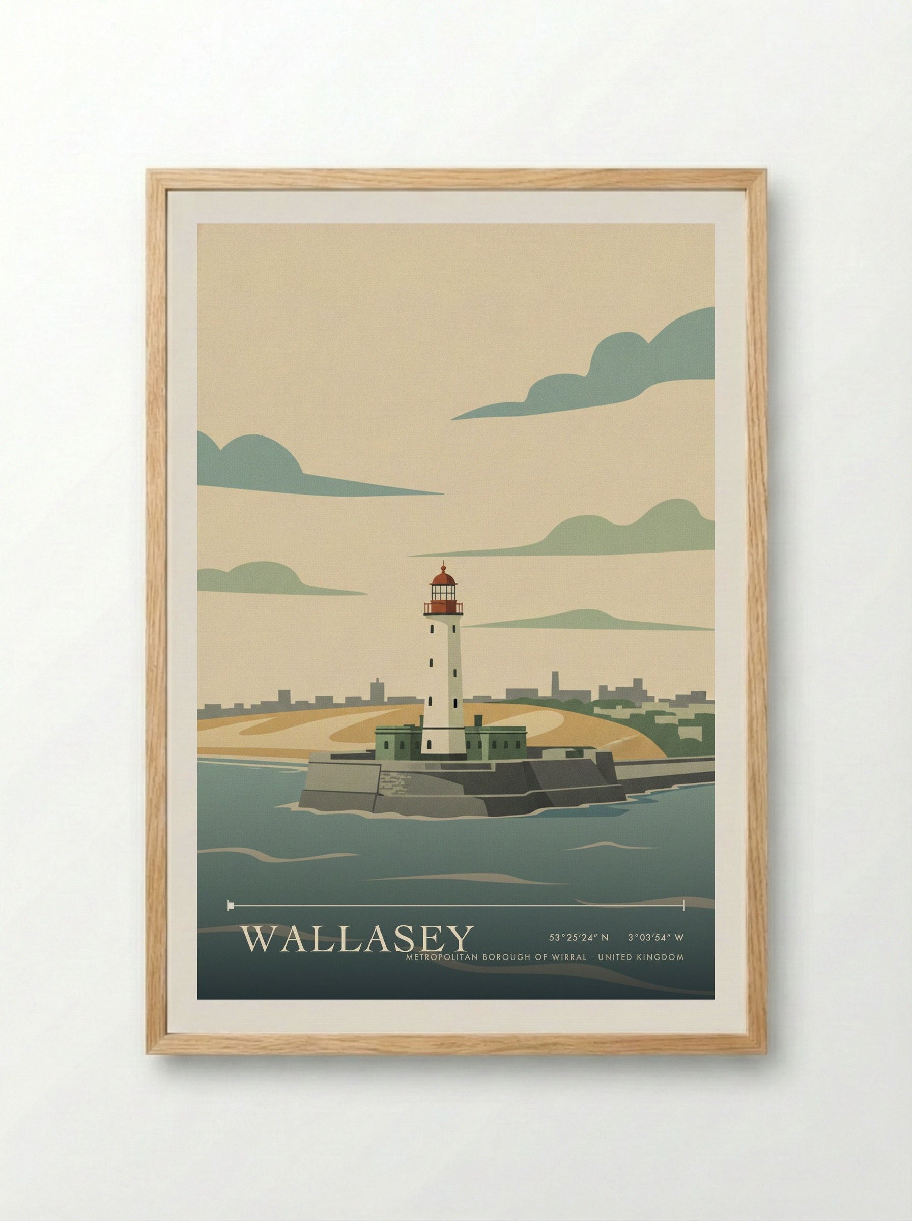 Wallasey Metropolitan Borough of Wirral United Kingdom Travel Poster - Framed Print Wood