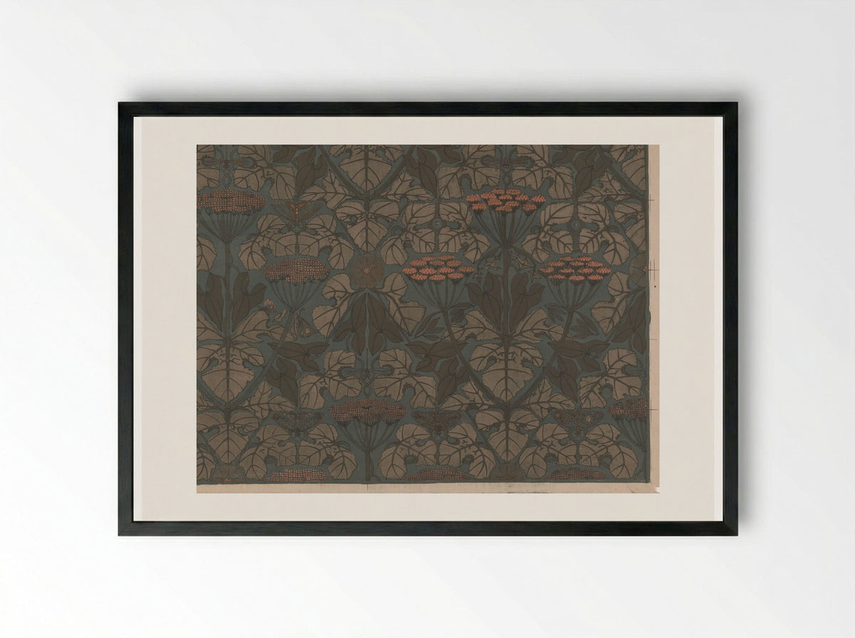 Wallpaper Design with Umbellifers, Butterflies and Dragonflies - Theo Nieuwenhuis - Framed Print Black