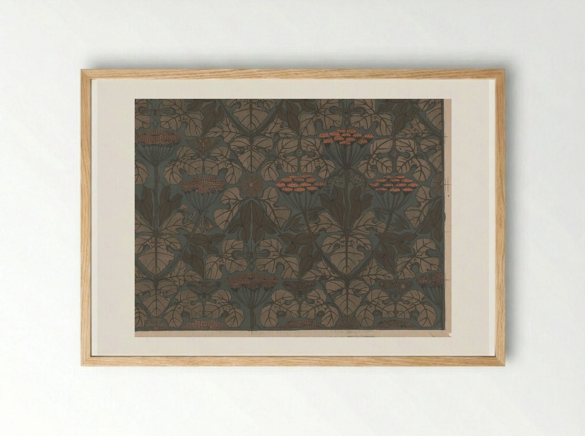 Wallpaper Design with Umbellifers, Butterflies and Dragonflies - Theo Nieuwenhuis - Framed Print Wood