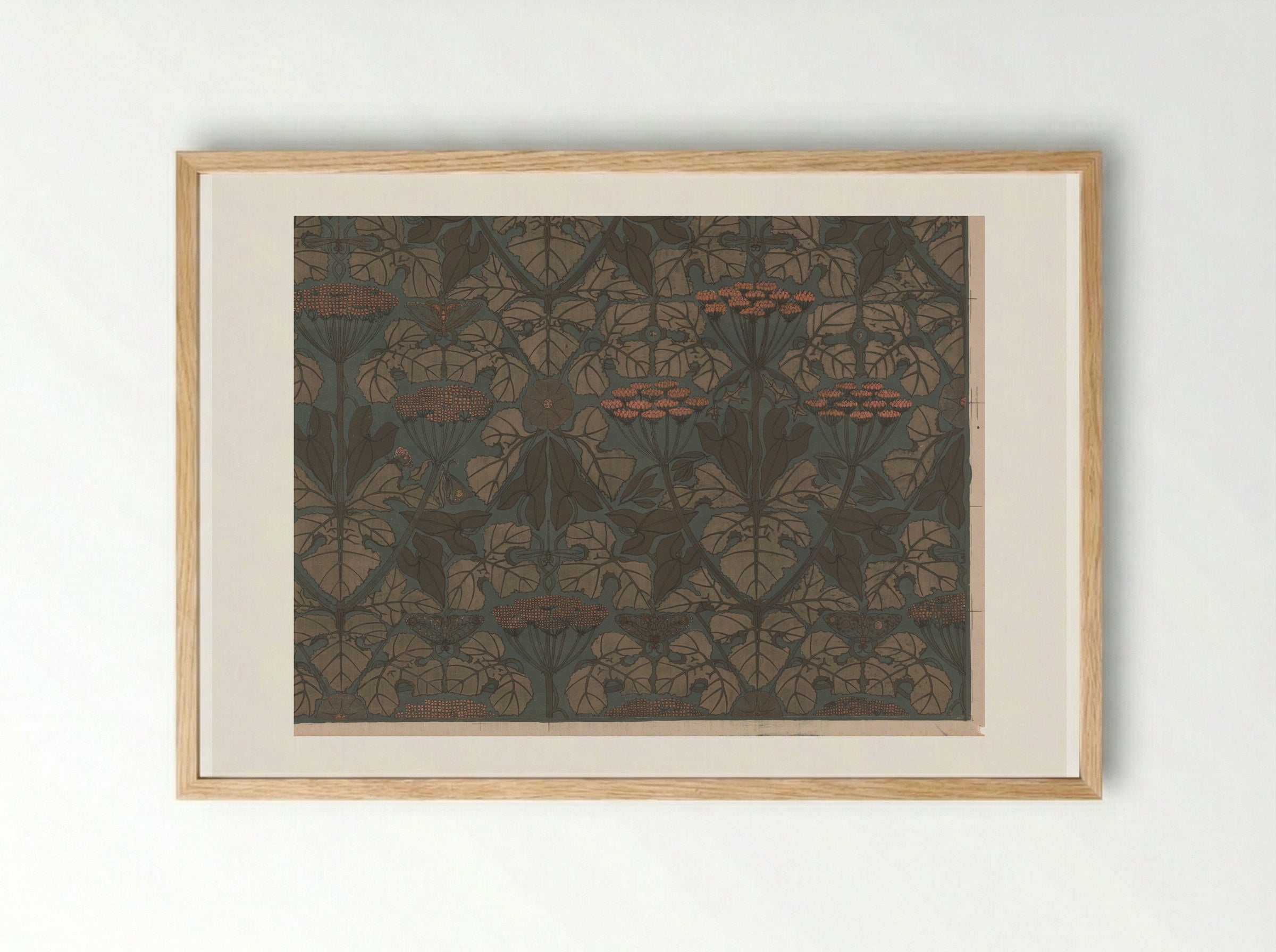 Wallpaper Design with Umbellifers, Butterflies and Dragonflies - Theo Nieuwenhuis - Framed Print Wood