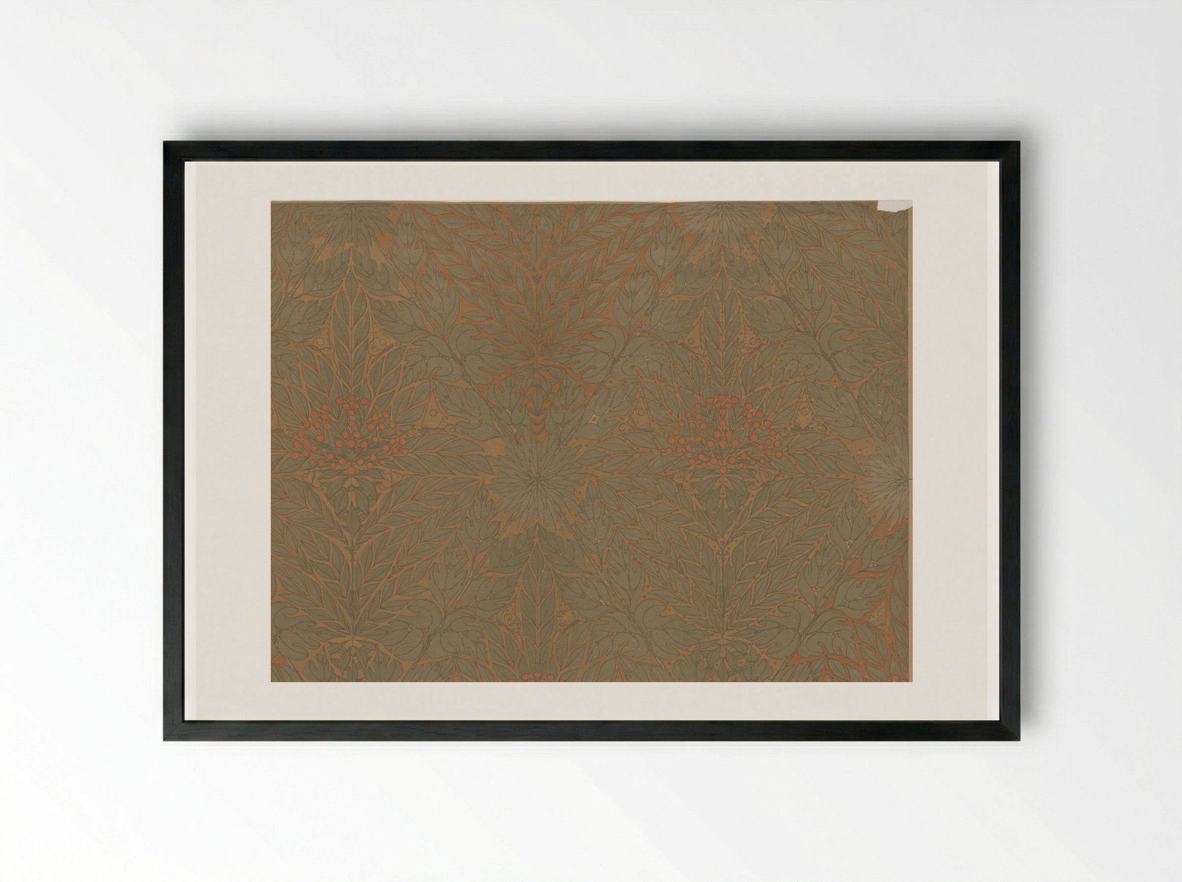 Wallpaper with Branches, Berries, and Butterflies - Theo Nieuwenhuis - Framed Print Black