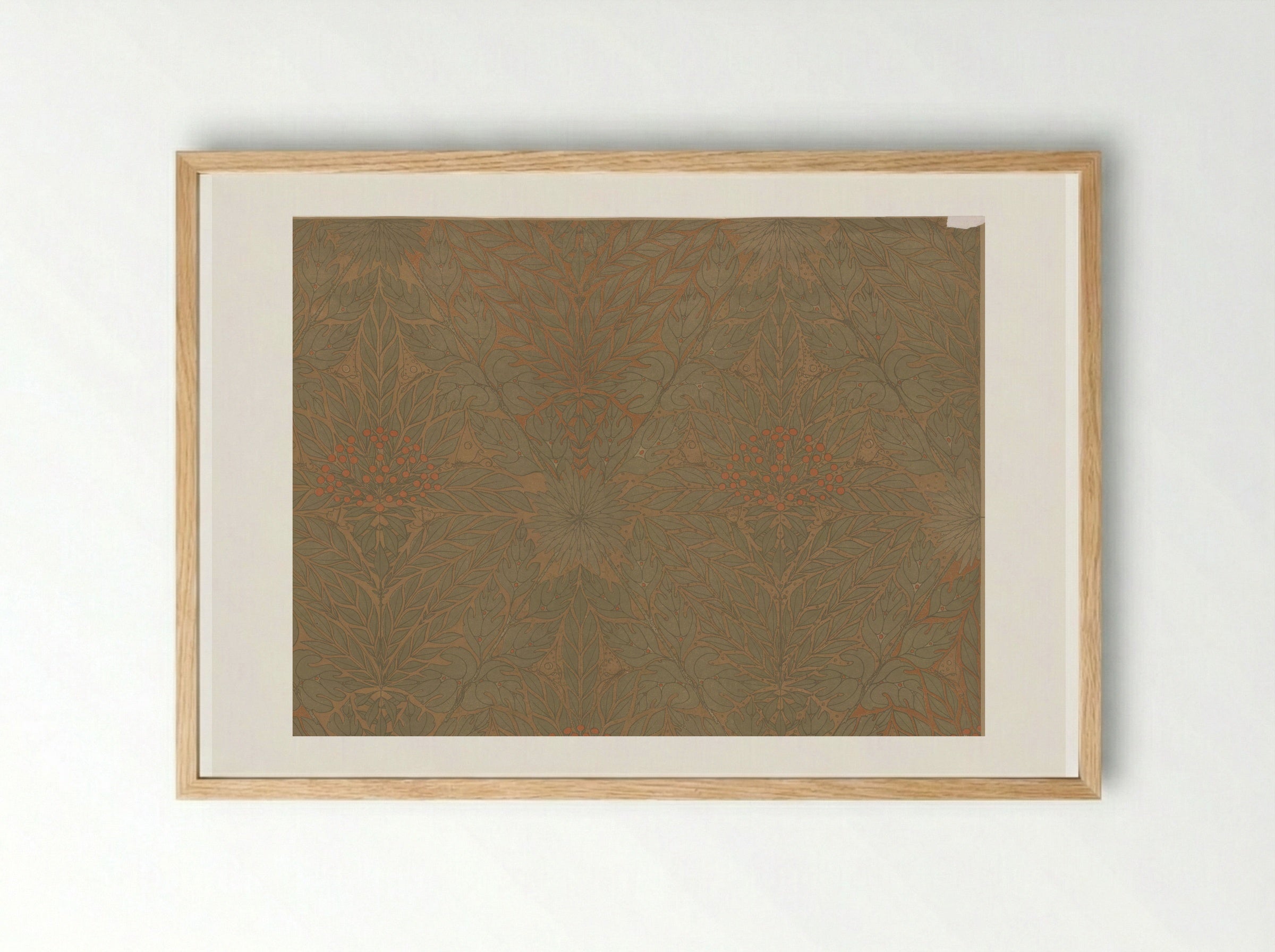 Wallpaper with Branches, Berries, and Butterflies - Theo Nieuwenhuis - Framed Print Wood