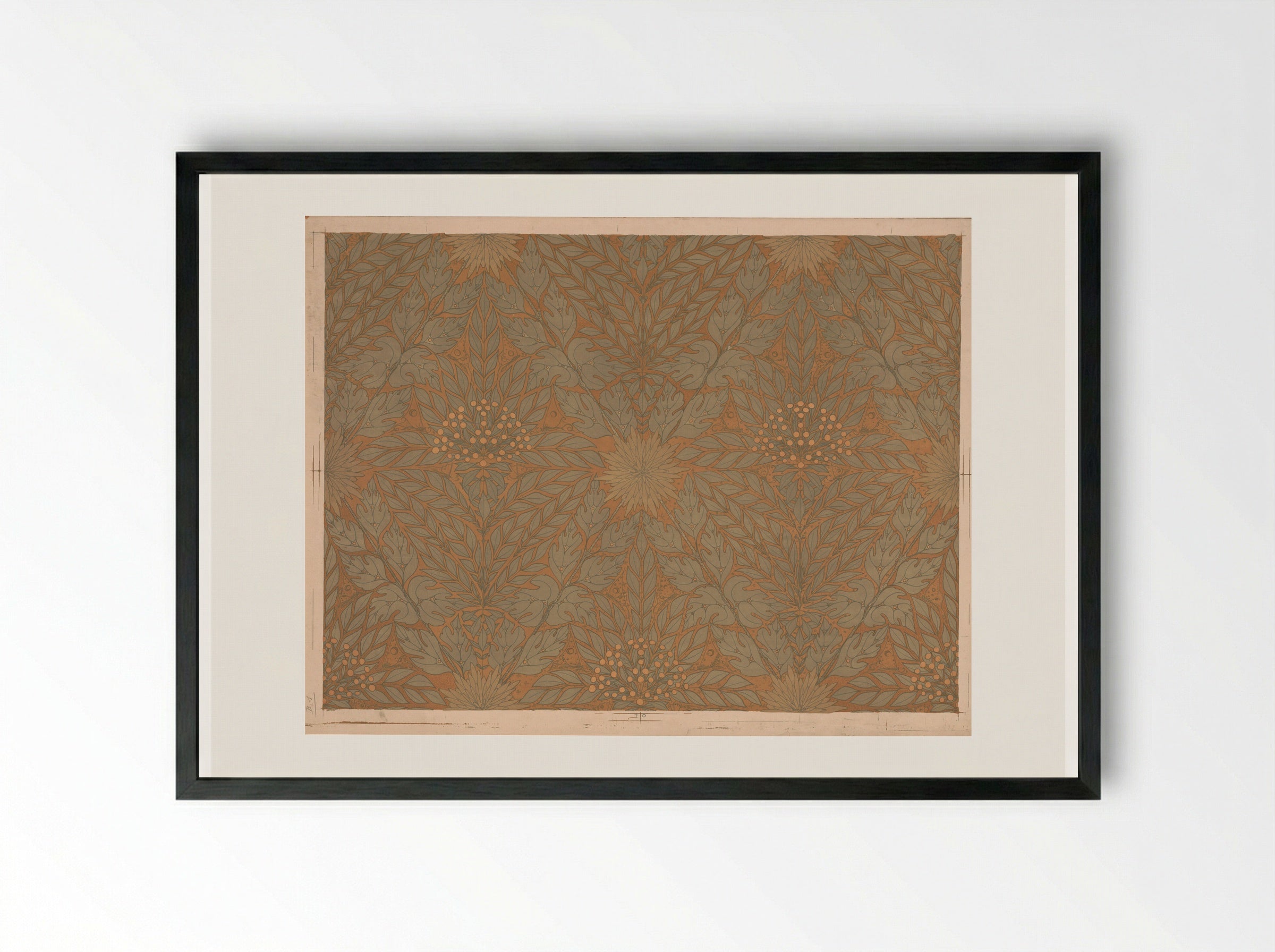 Wallpaper with Branches, Berries and Butterfly - Theo Nieuwenhuis - Framed Print Black