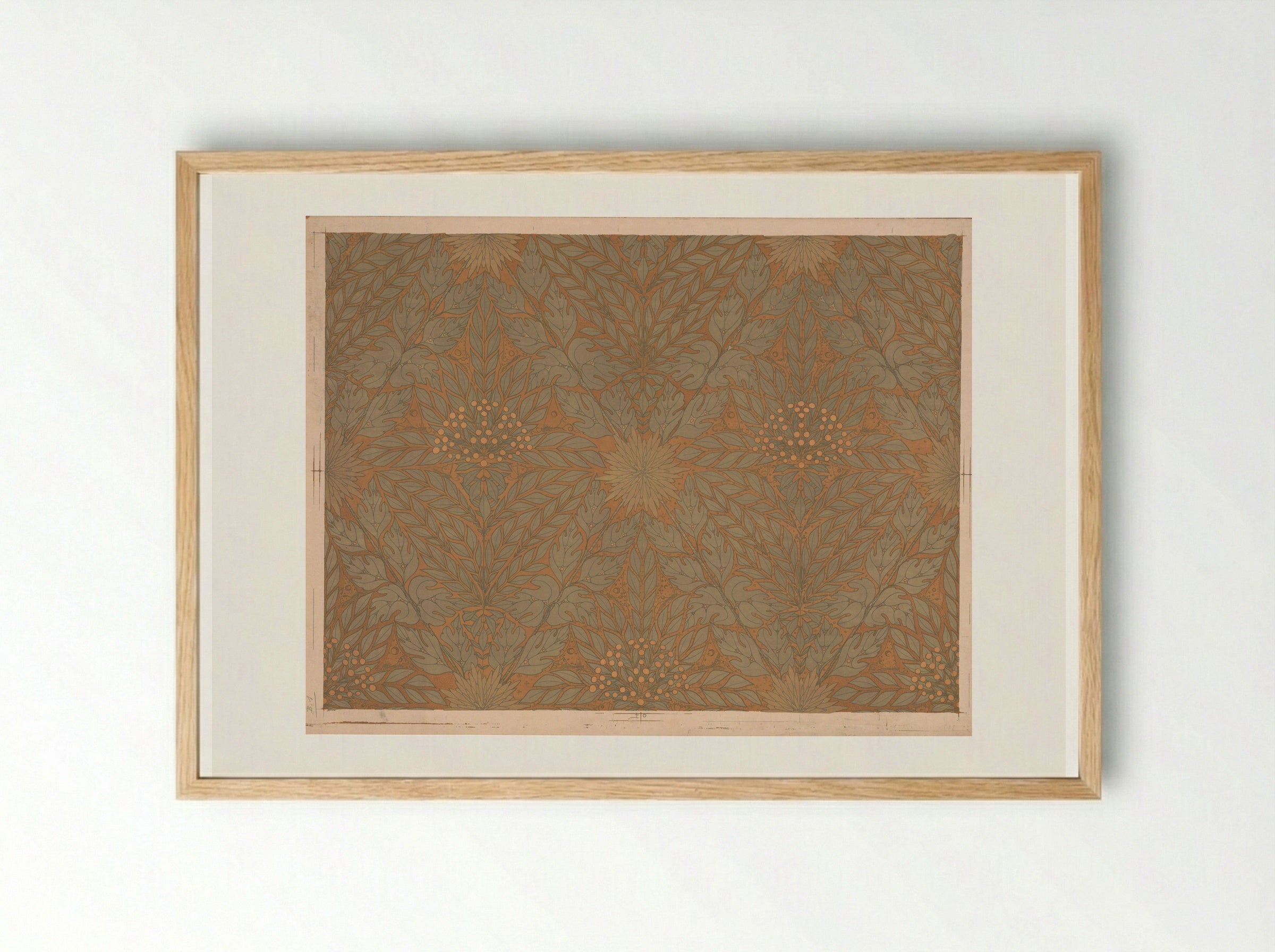 Wallpaper with Branches, Berries and Butterfly - Theo Nieuwenhuis - Framed Print Wood