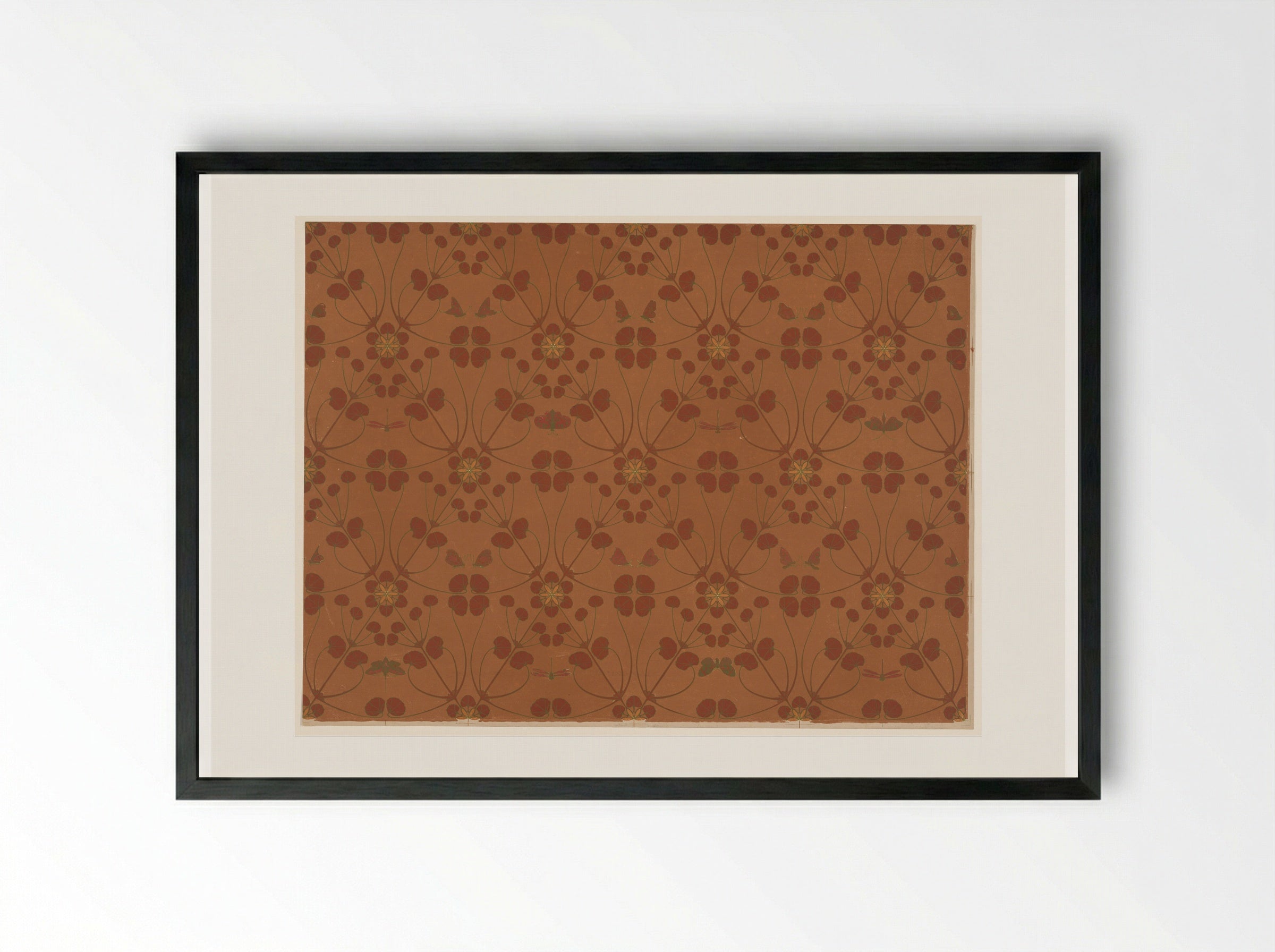 Wallpaper with Flowers, Butterflies and Dragonflies - Theo Nieuwenhuis - Framed Print Black