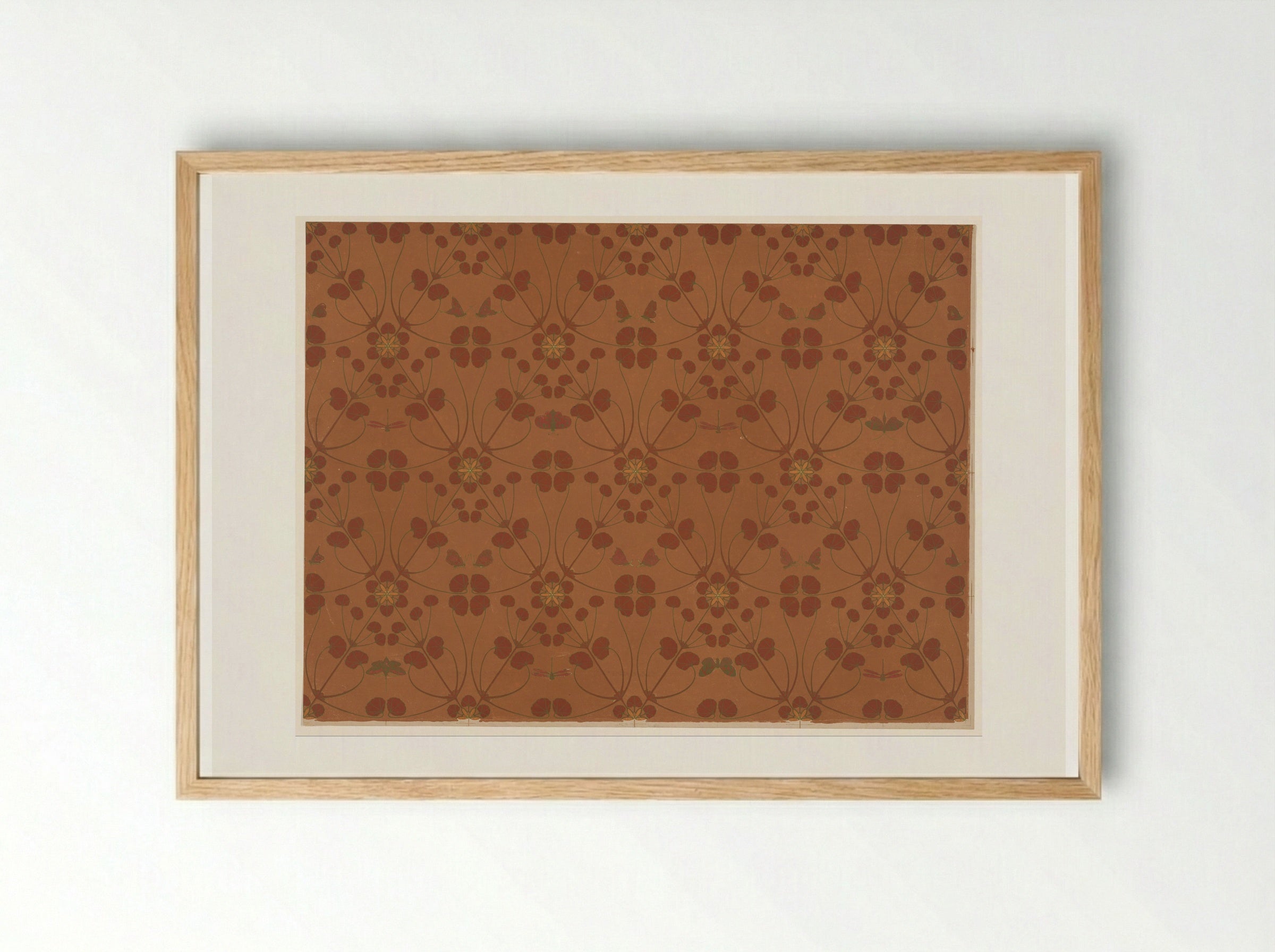 Wallpaper with Flowers, Butterflies and Dragonflies - Theo Nieuwenhuis - Framed Print Wood